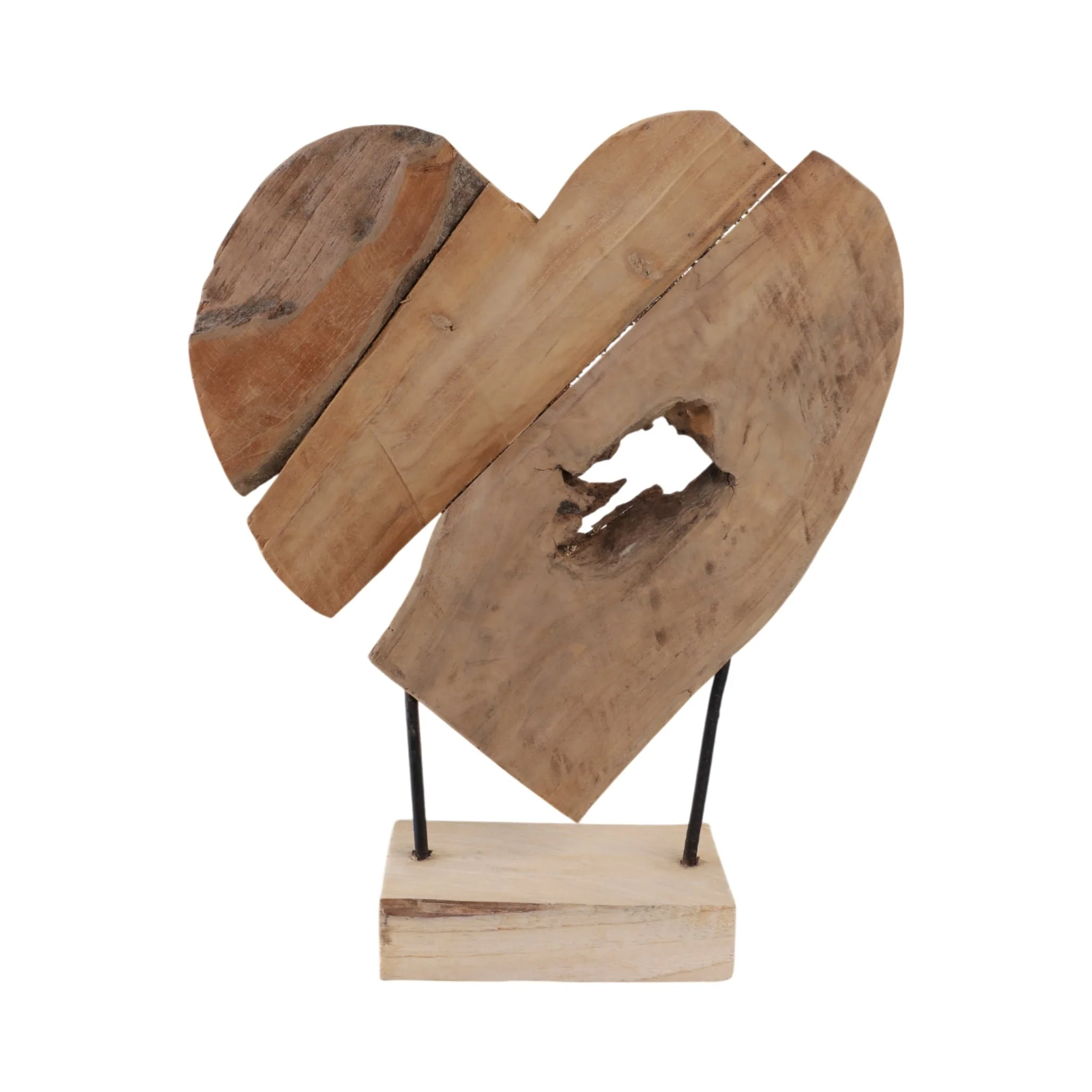 20" Teak Root Heart On Stand, Natural