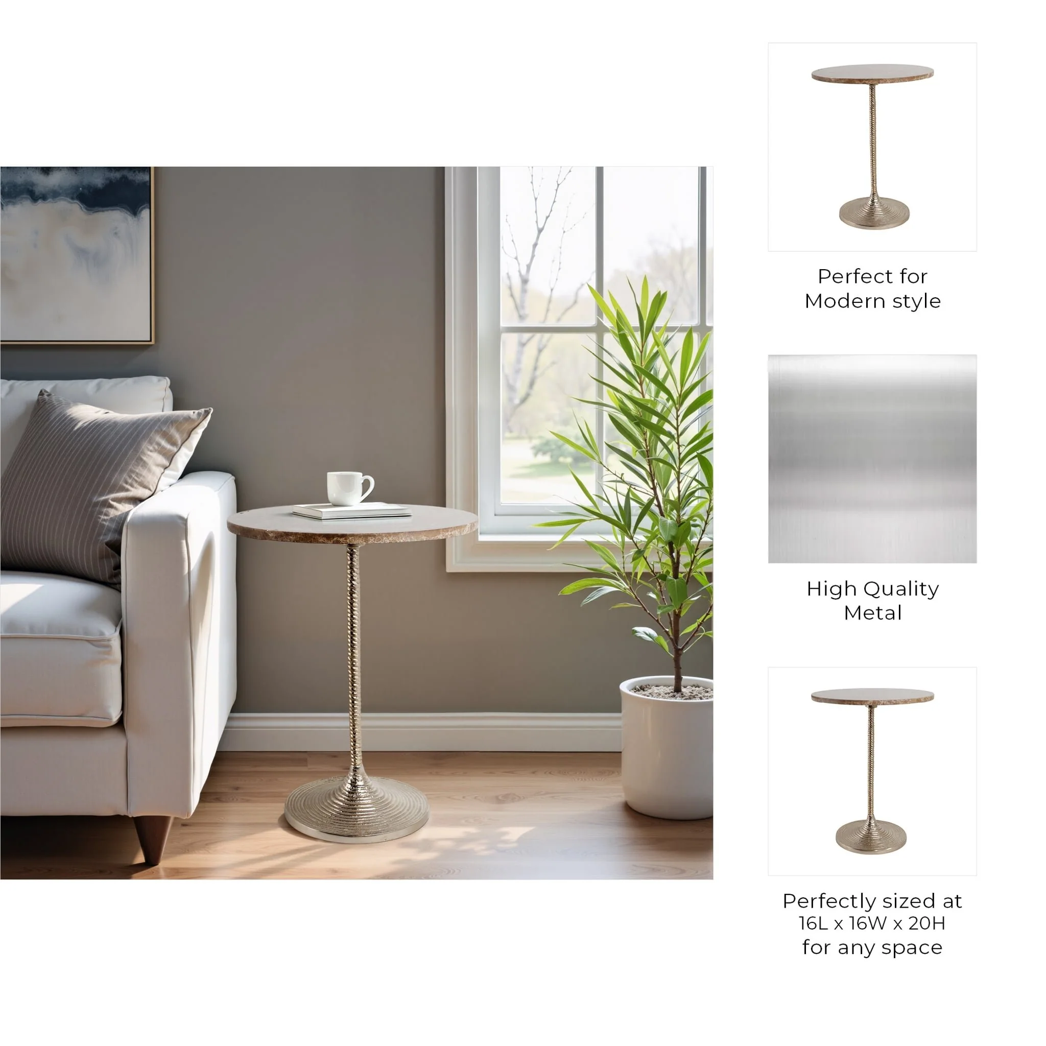 20x16" Twisted Accent Table Marble Top, Tan/gold - Image 9