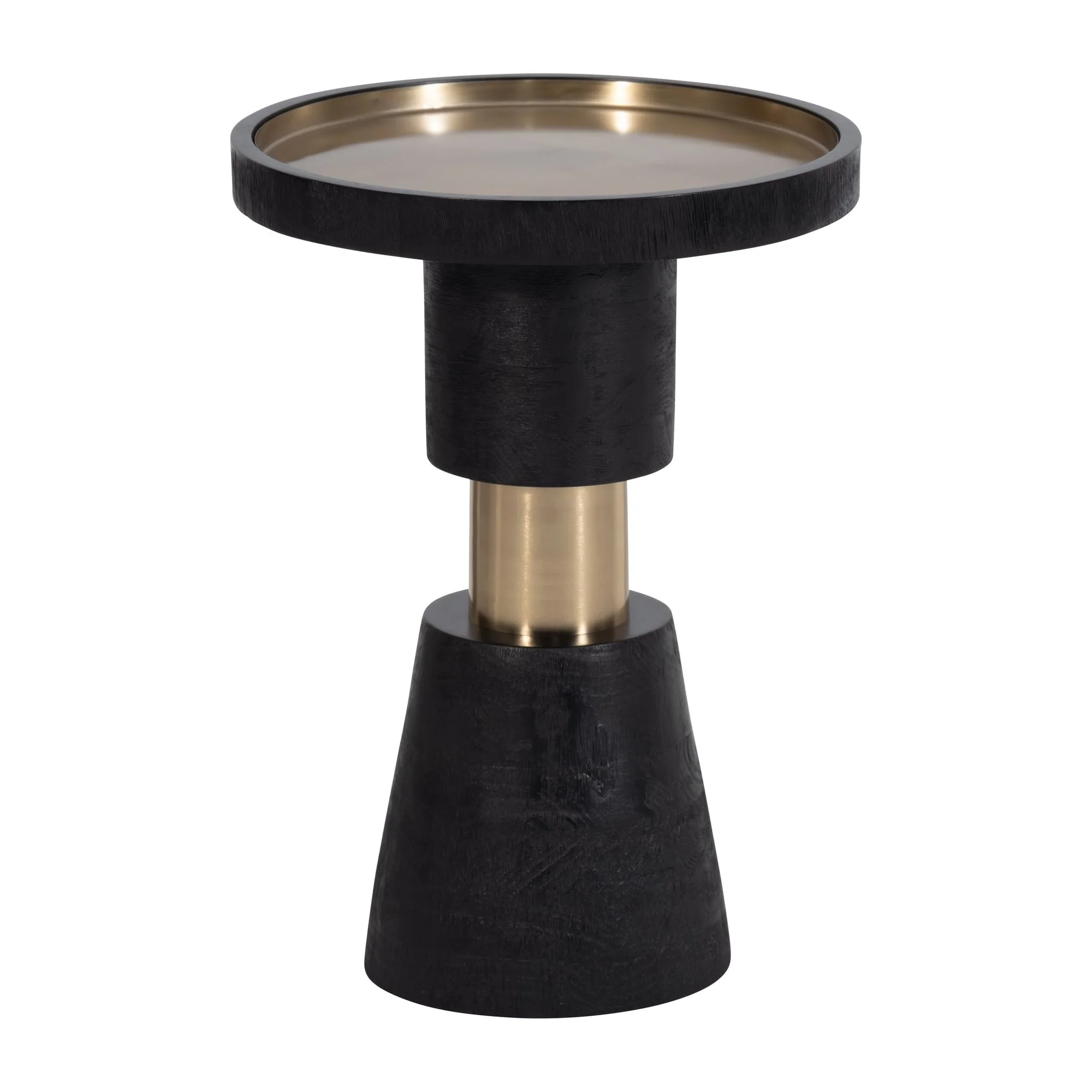 21" Wood, Metal Top Side Table, Black & Gold