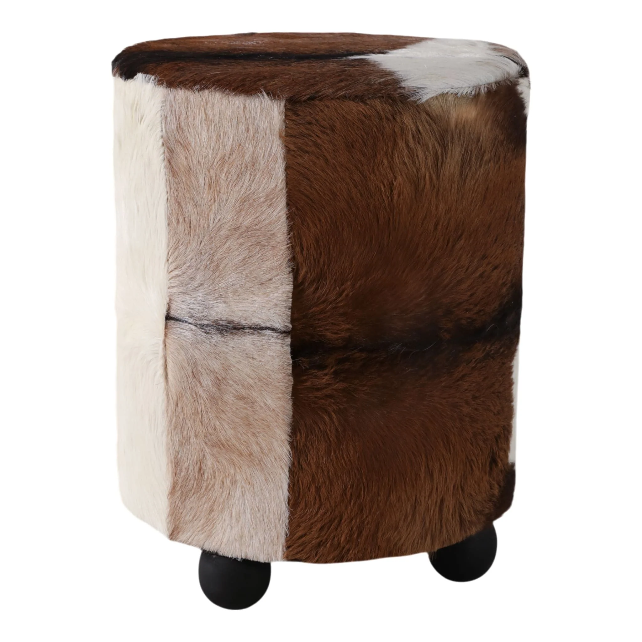21x16" Hair On Hide Ottoman With Ball Feet, Brown - Image 2