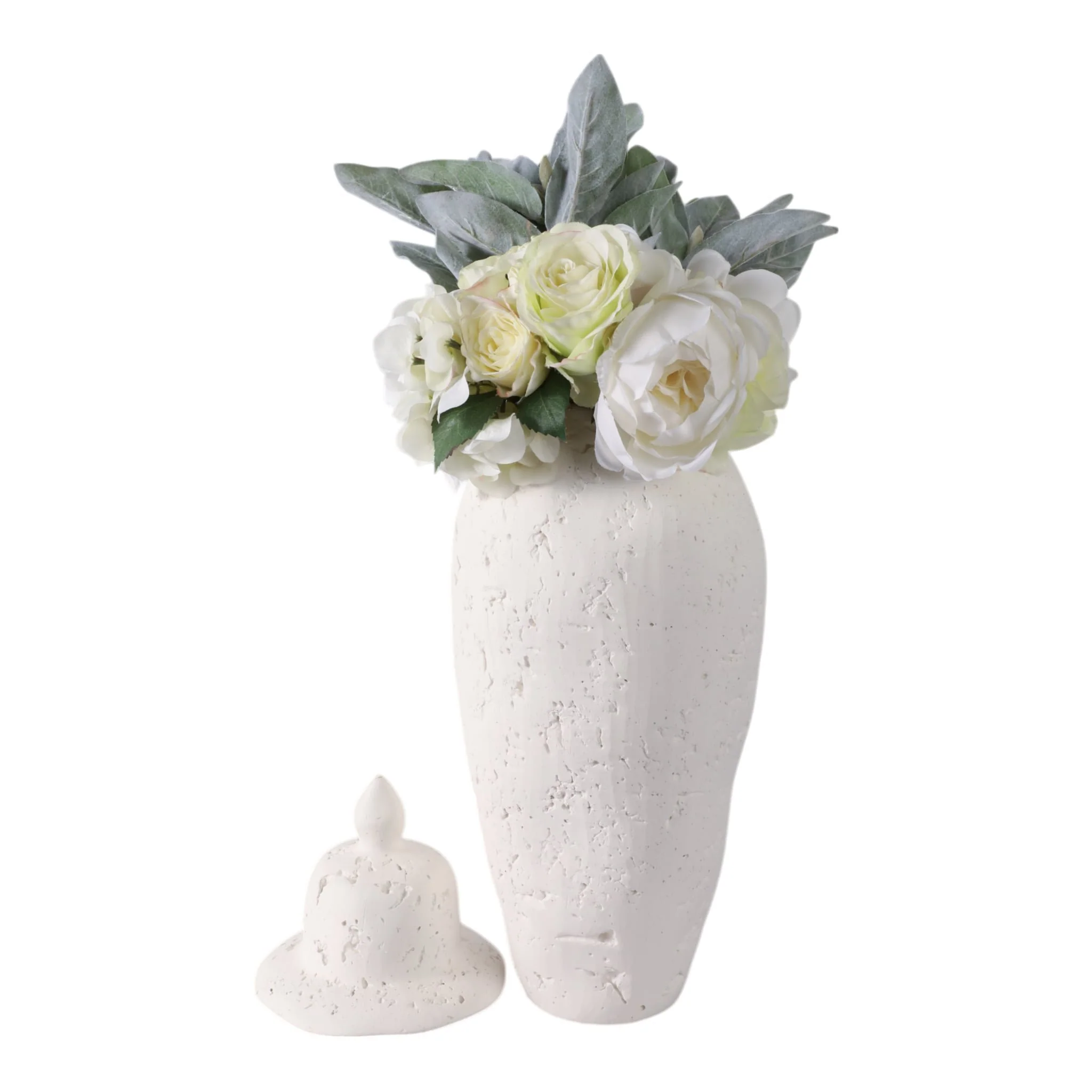 21x8" Cast Stone Finish Temple Jar, White - Image 2