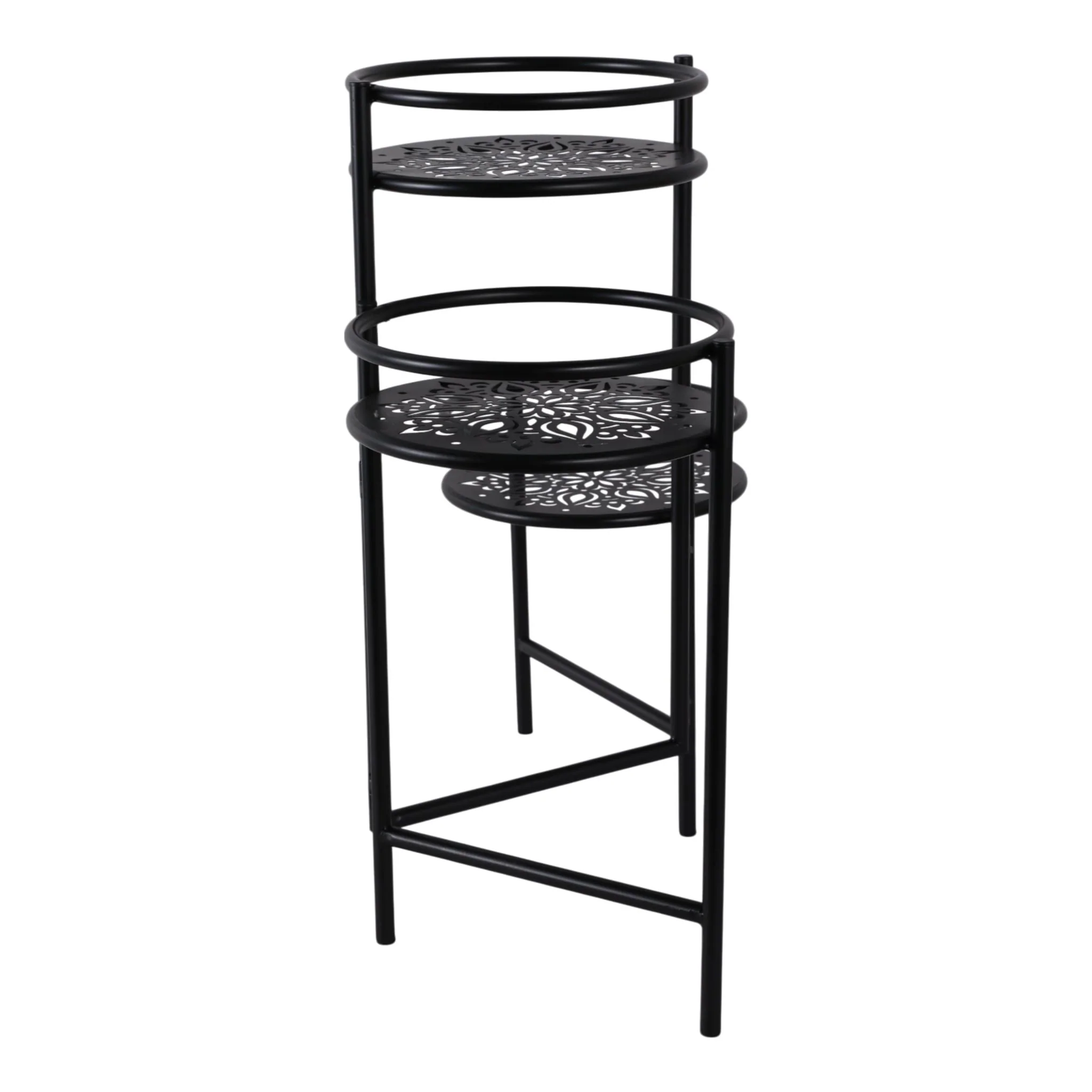22" Folding 3-tier Mandala Plant Stand, Black - Image 3