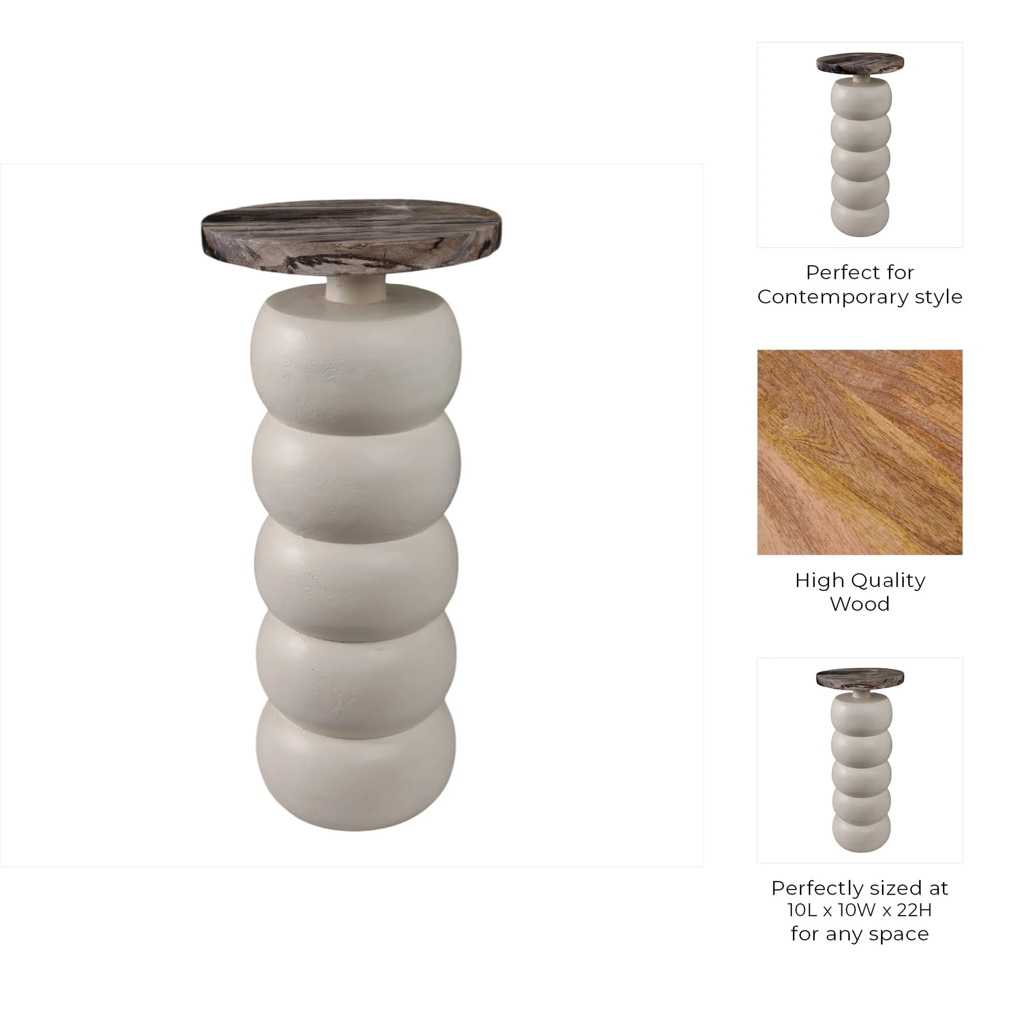 22" Stacked Ring Accent Table Petrified Wood Top, - Image 10
