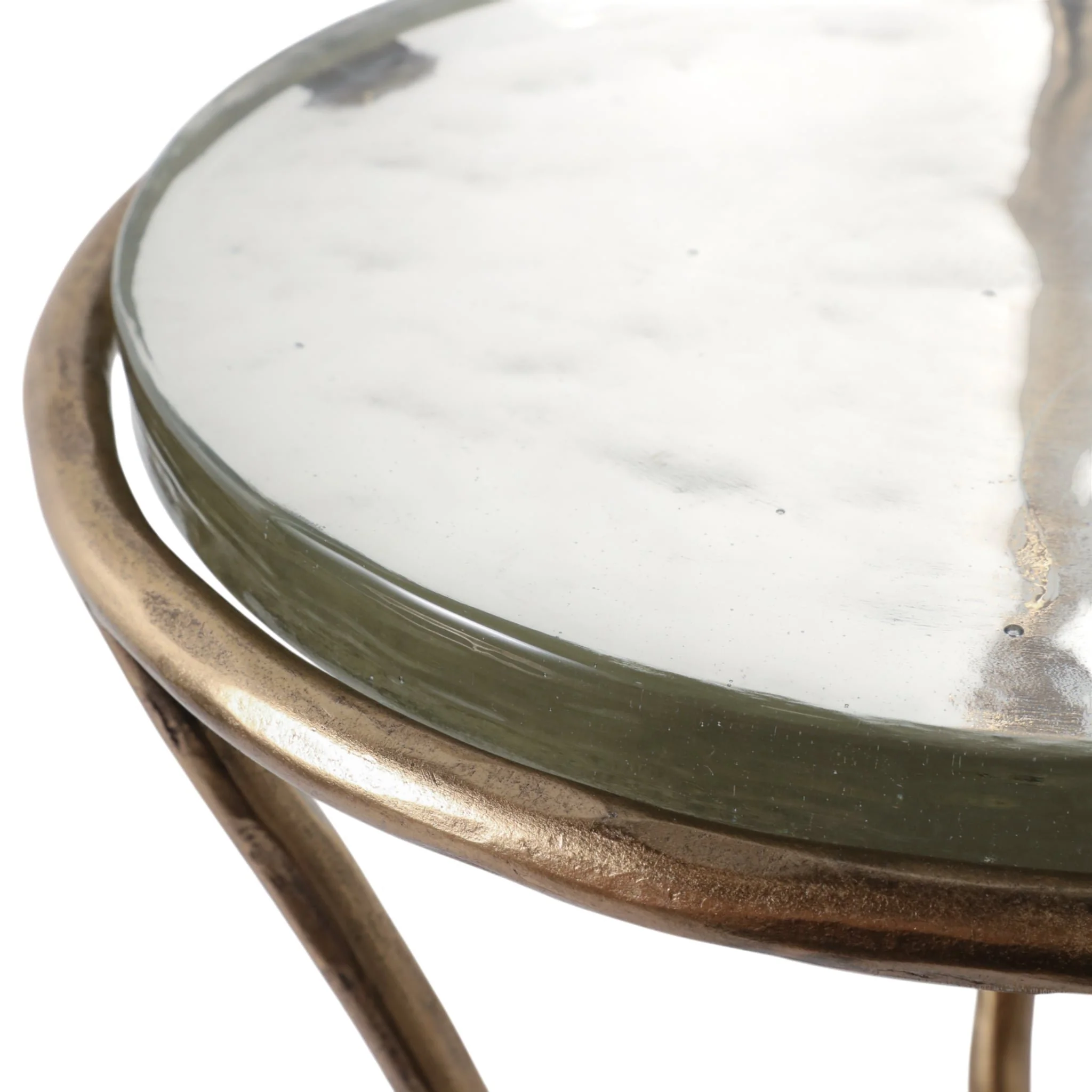 22x11" Recycled Glass Top Metal Drink Table, Gold - Image 6
