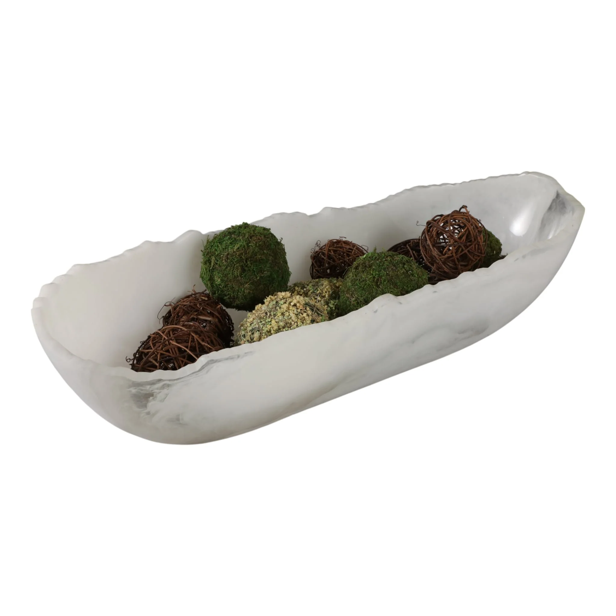 23x9" Raw Edge Marbled Resin Bowl, White - Image 2