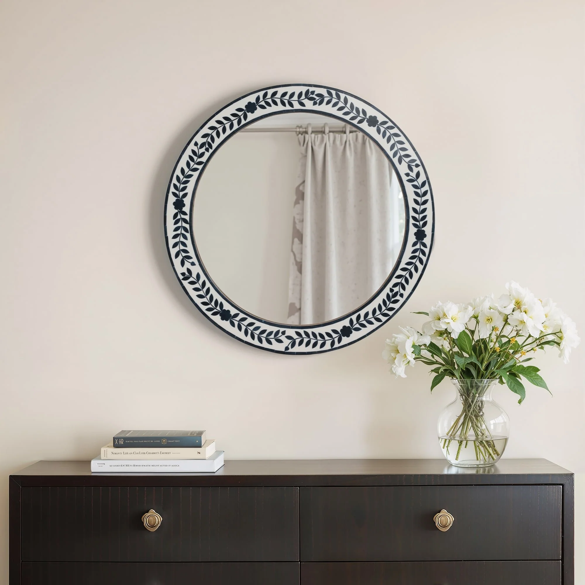 24" Blue Petals Resin Frame Mirror, White/blue - Image 9
