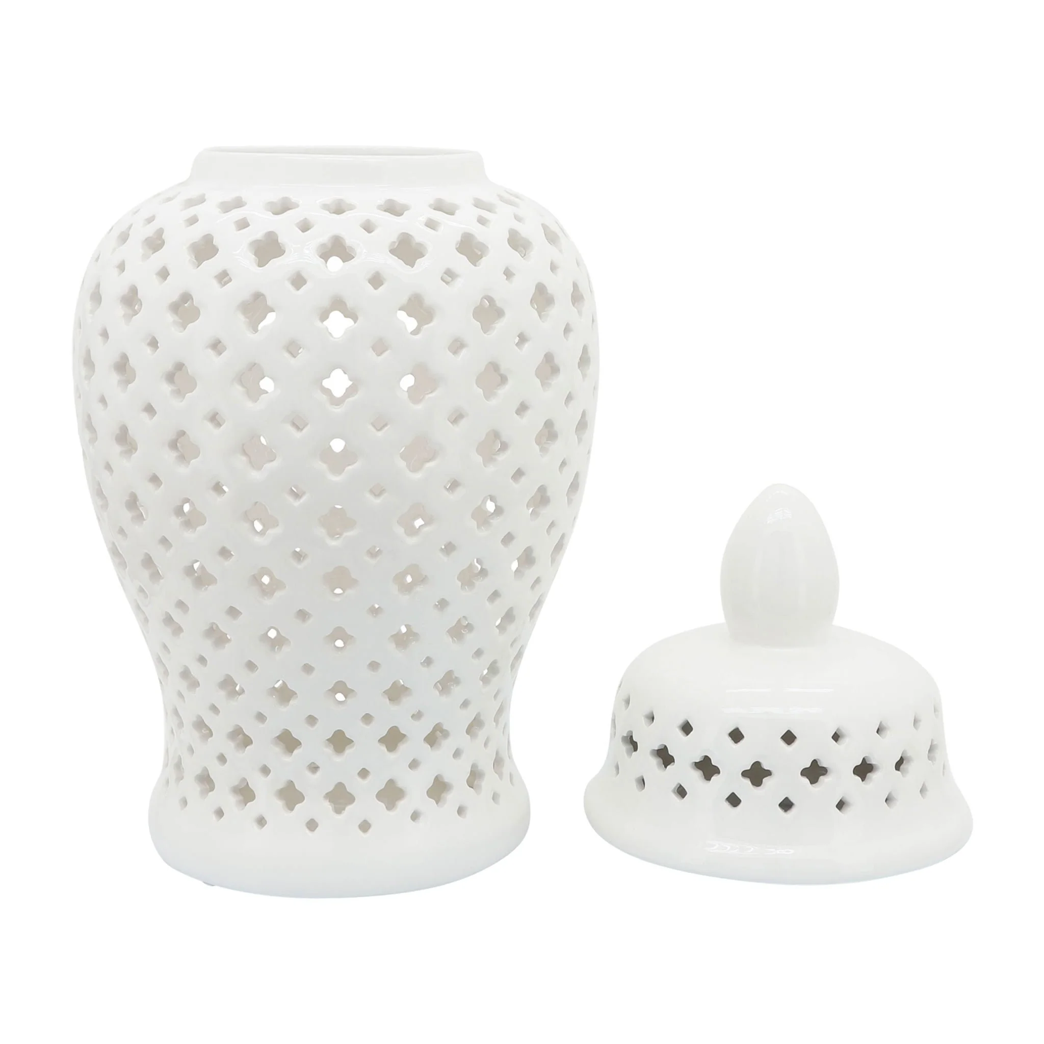 24" Cut-out Clover Temple Jar, White - Image 3