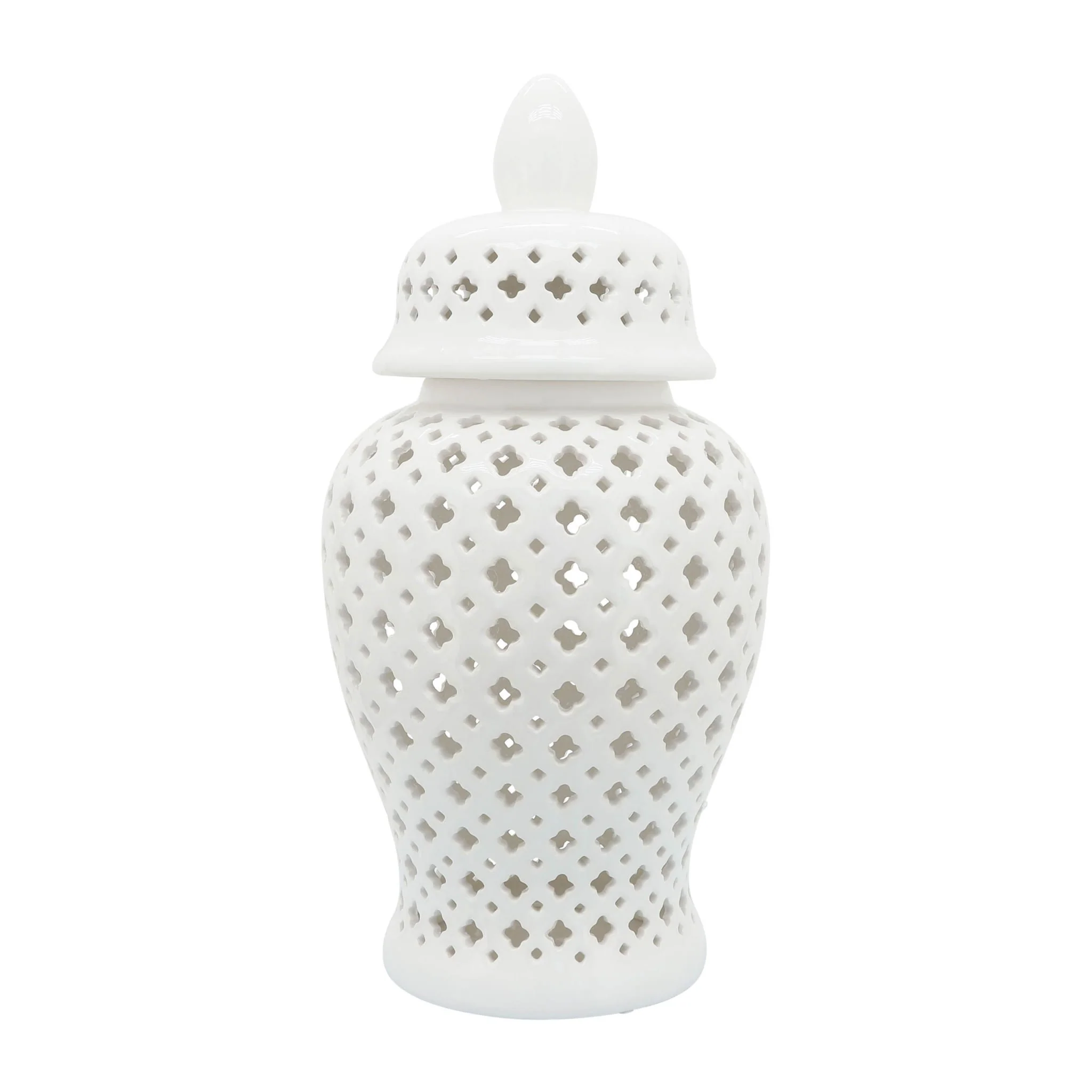 24" Cut-out Clover Temple Jar, White - Image 4