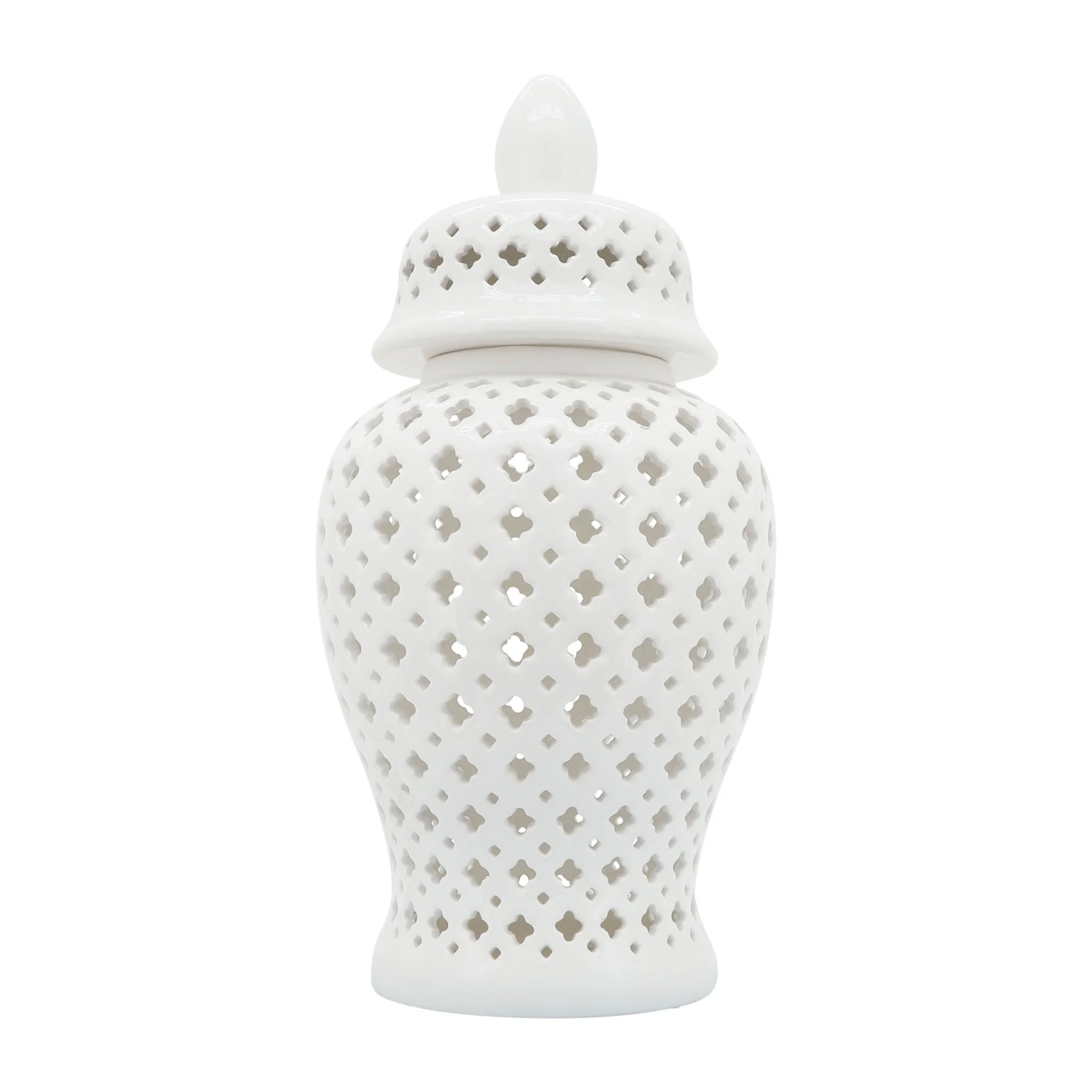 24" Cut-out Clover Temple Jar, White - Image 5
