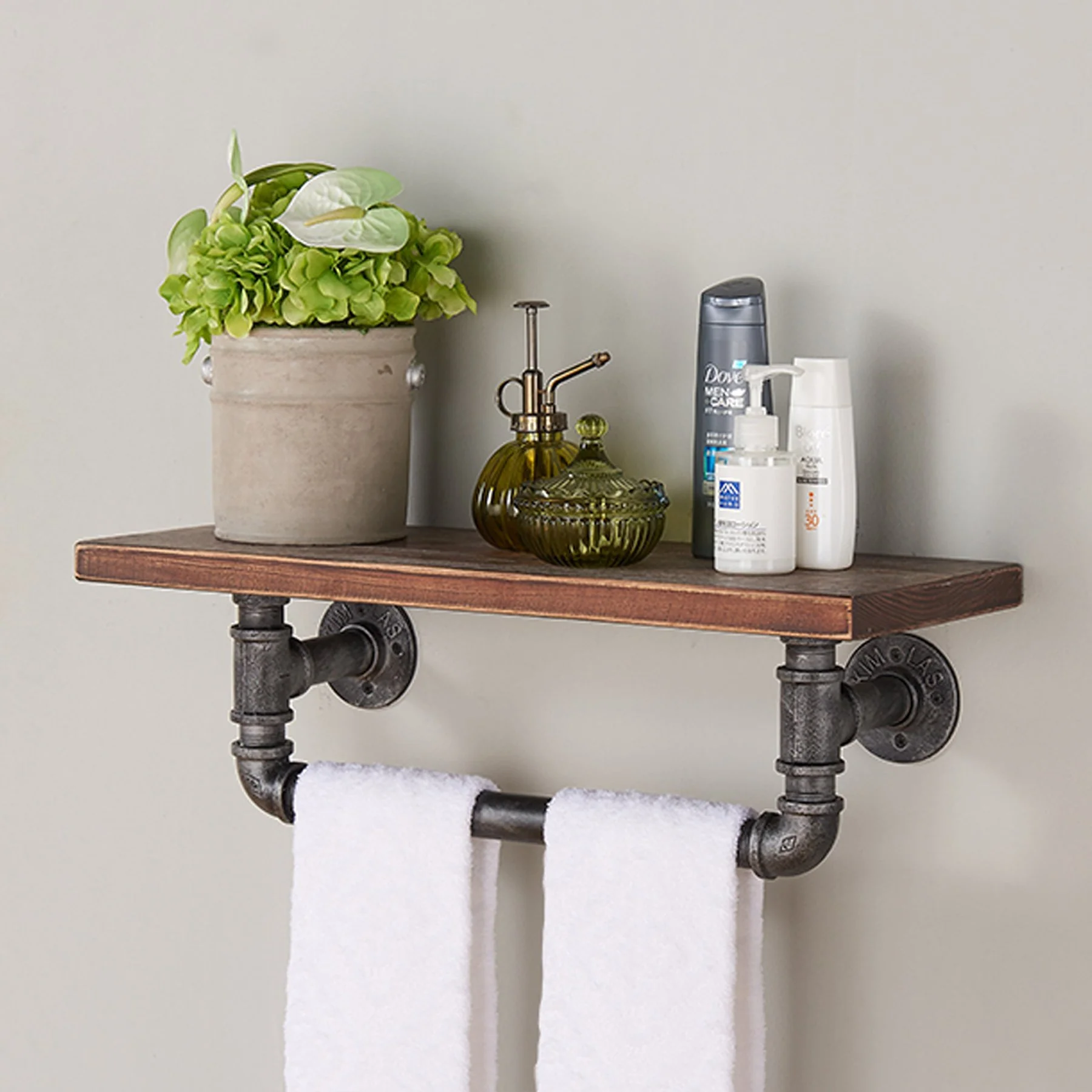24" Jarrett Industrial Pine Wood Floating Wall Shelf in Gray and Walnut Finish - Image 3