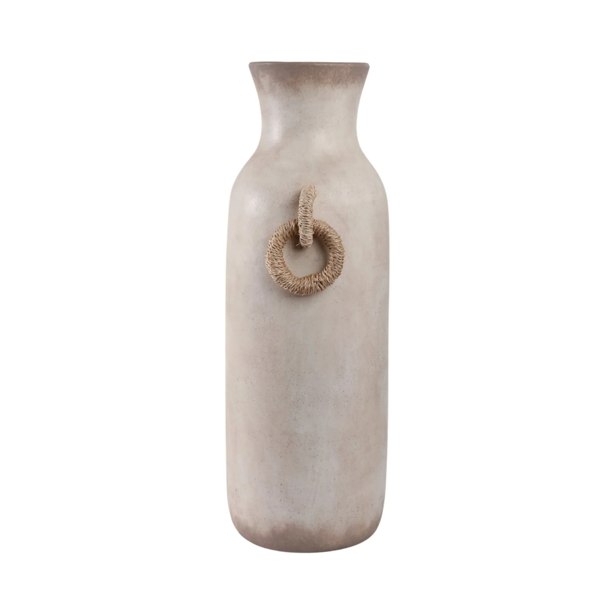 24" Vase With Rattan Handles, Antique White - Image 3