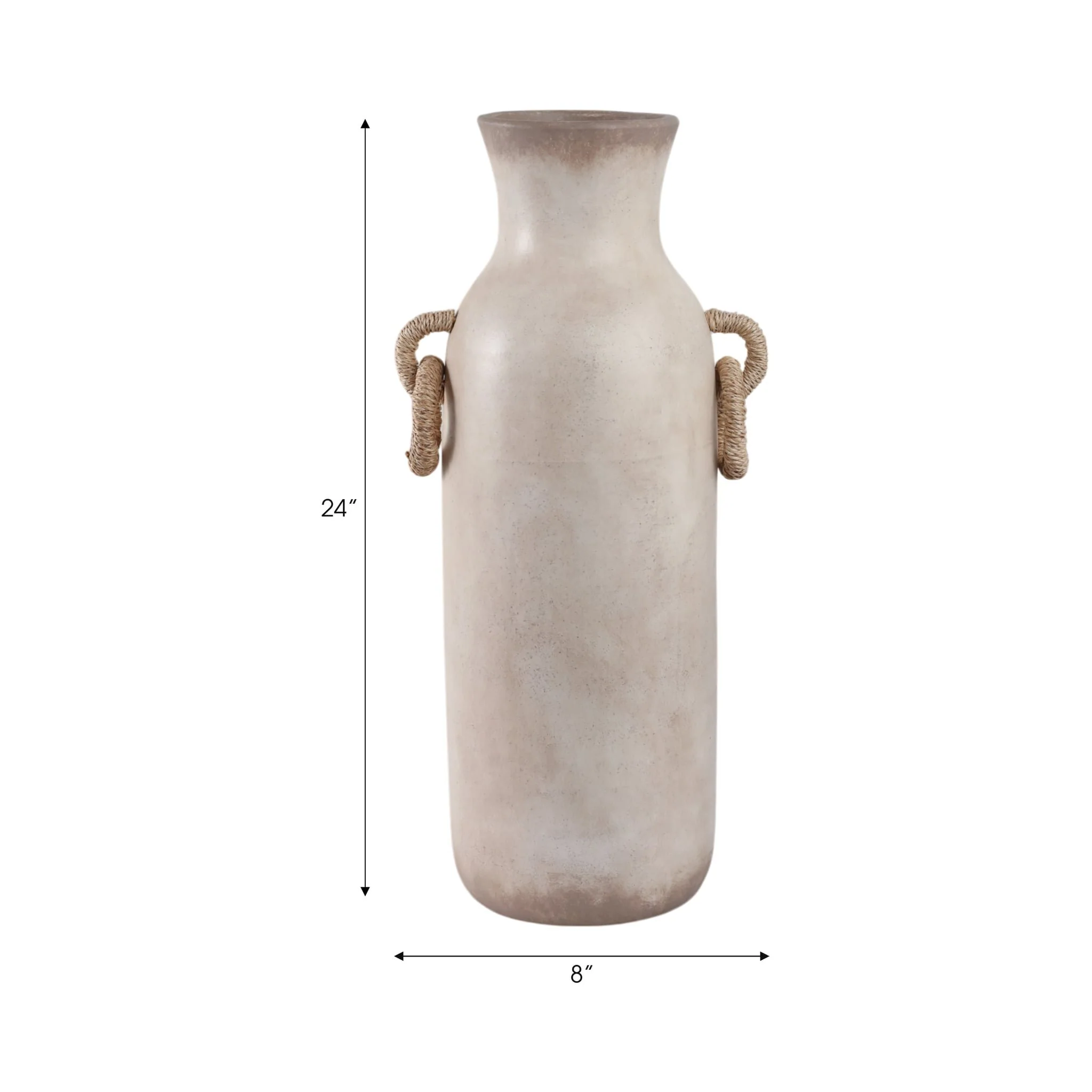 24" Vase With Rattan Handles, Antique White - Image 9