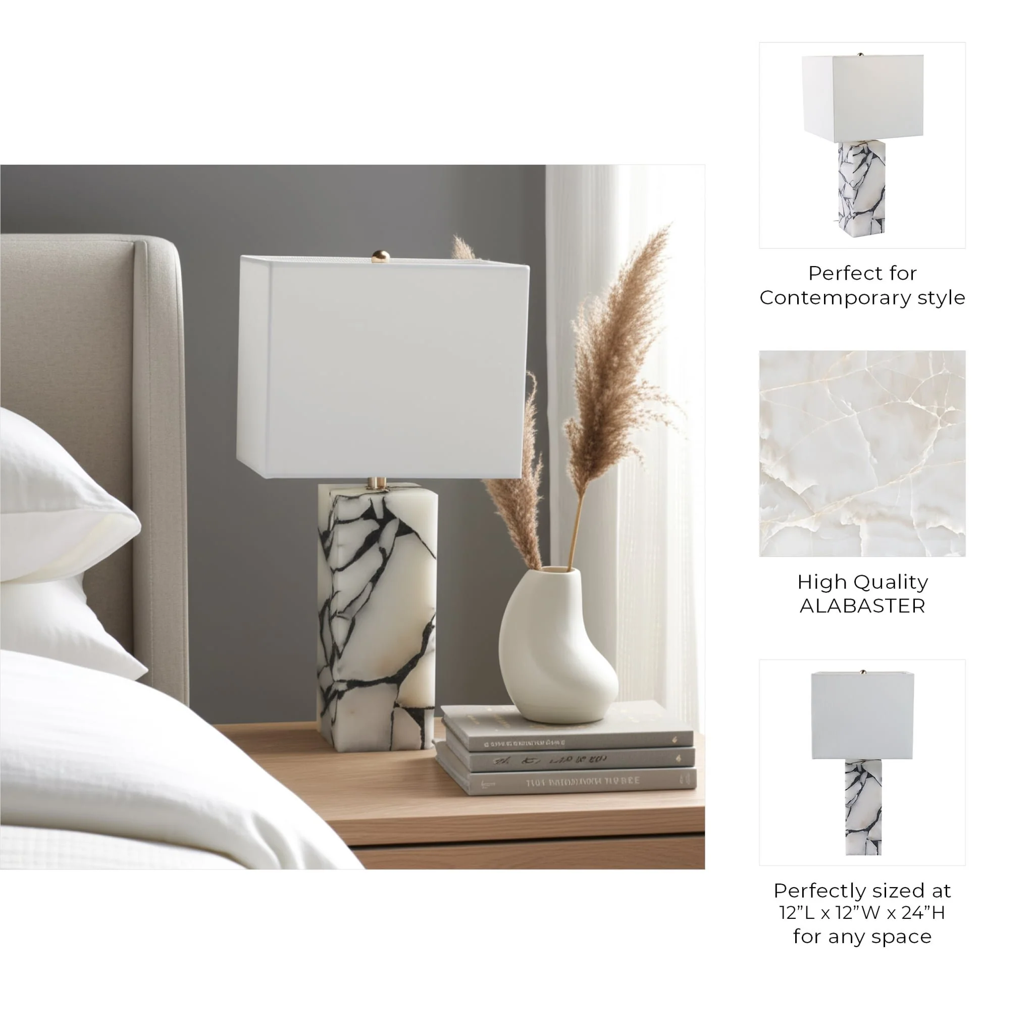 24x12" Alabaster Pieces Table Lamp, White - Image 7