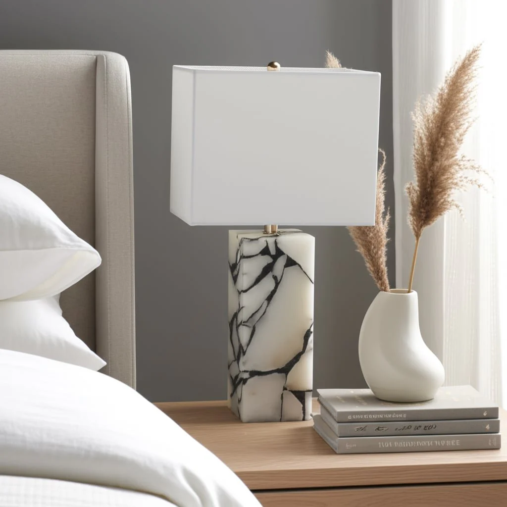 24x12" Alabaster Pieces Table Lamp, White - Image 8
