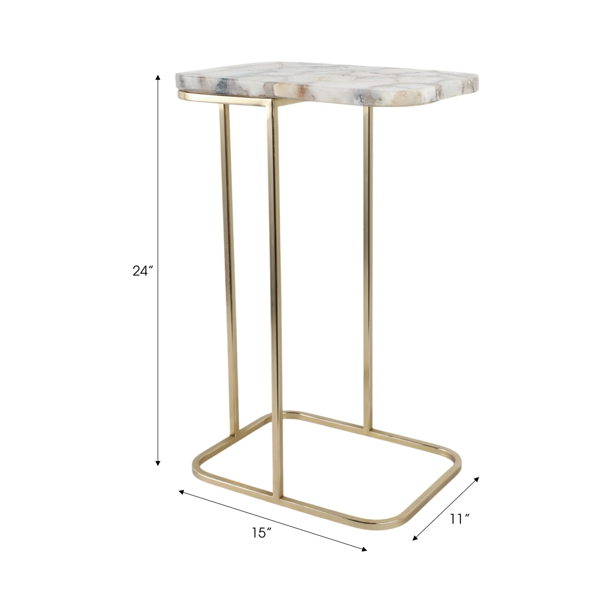 24x15" Agate Top C-table, White/gold - Image 9