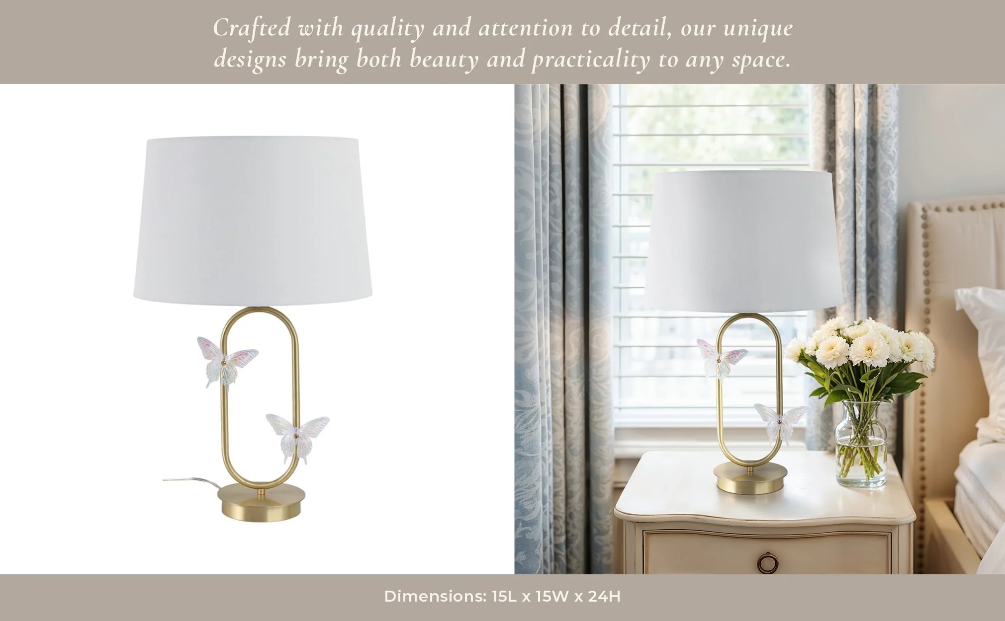 24x15" Metal Table Lamp With Glass Butterflies, Go - Image 10