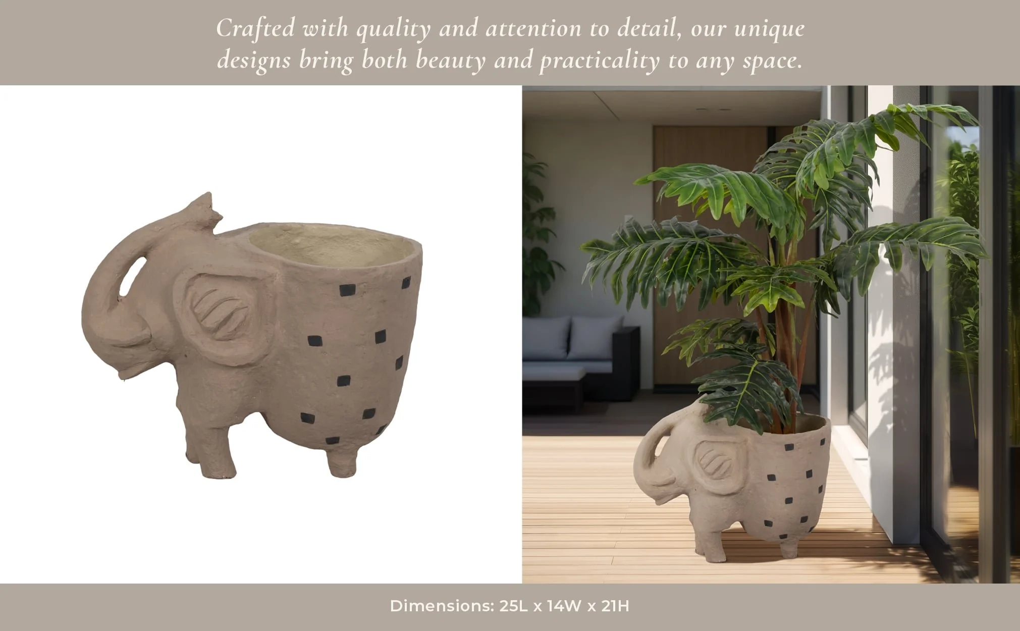 25" Paper Mache Elephant Planter, Ivory - Image 12