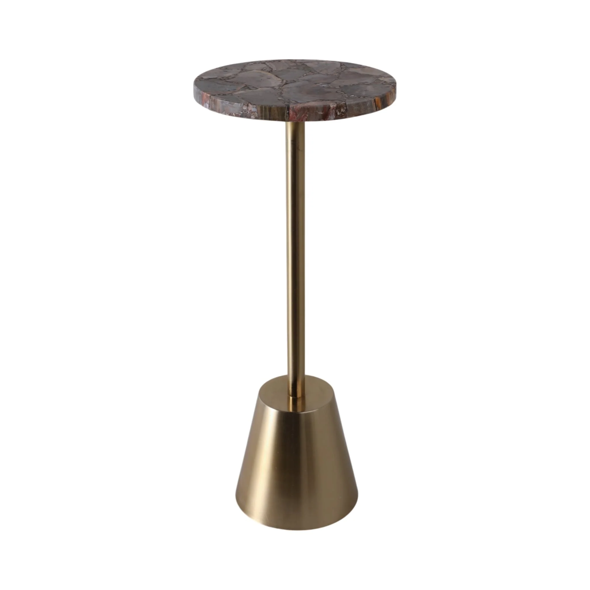 25x10" Petrified Wood Top Drink Table, Brown/gold