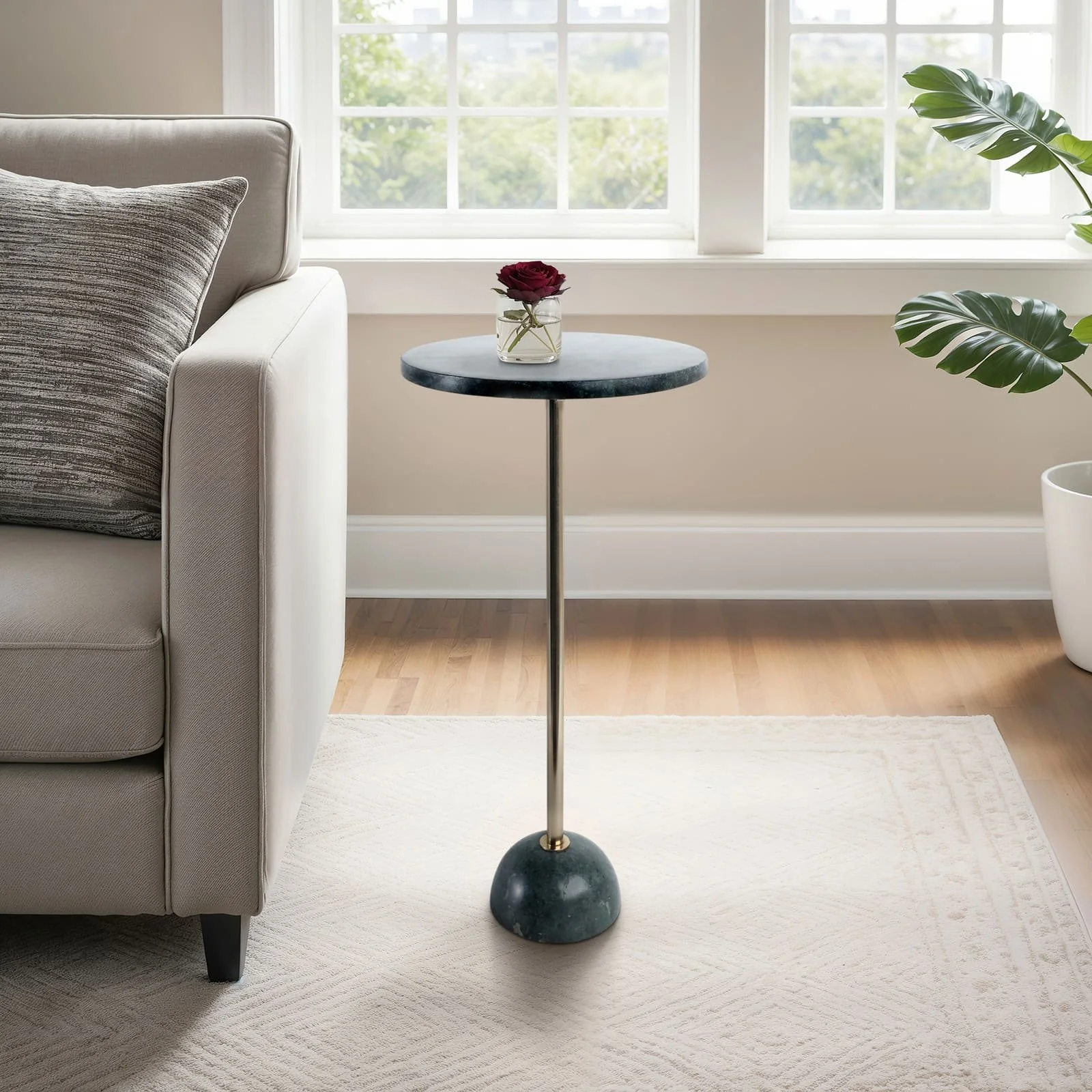 25x12 Marble Ball Base Accent Table, Green/gold - Image 11