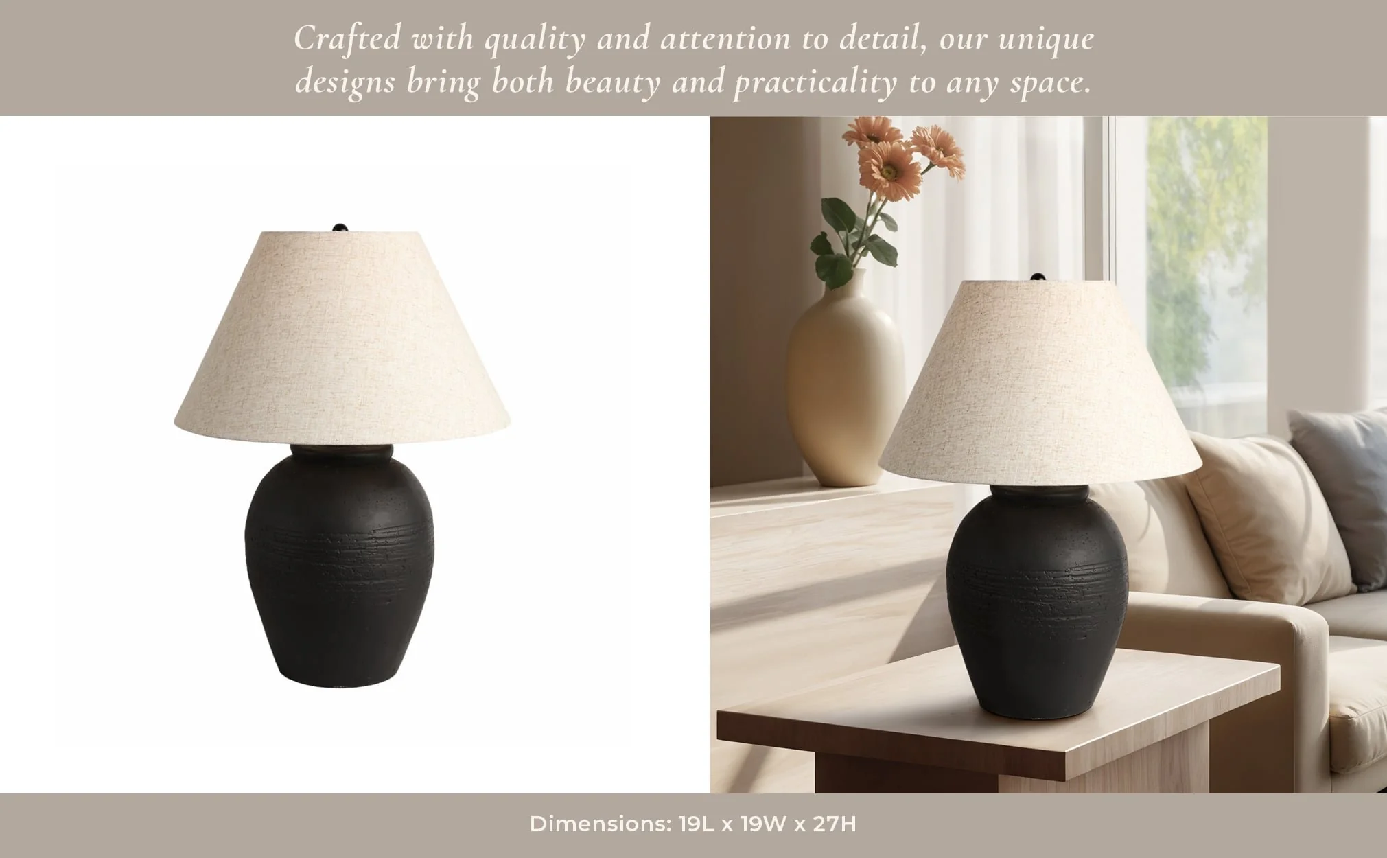 27" Artisan Jug Table Lamp Tapered Shade,blk/beige - Image 12