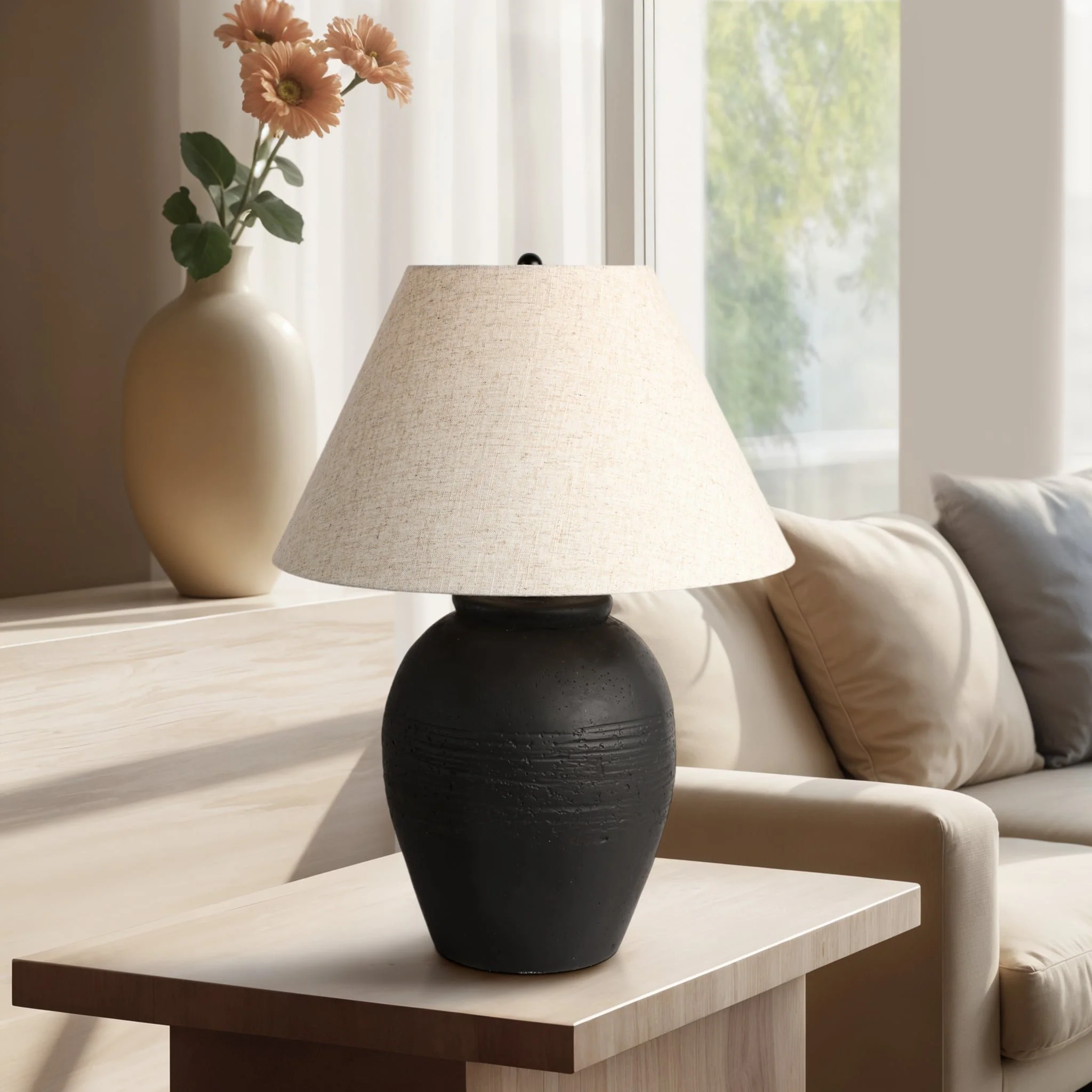 27" Artisan Jug Table Lamp Tapered Shade,blk/beige - Image 8
