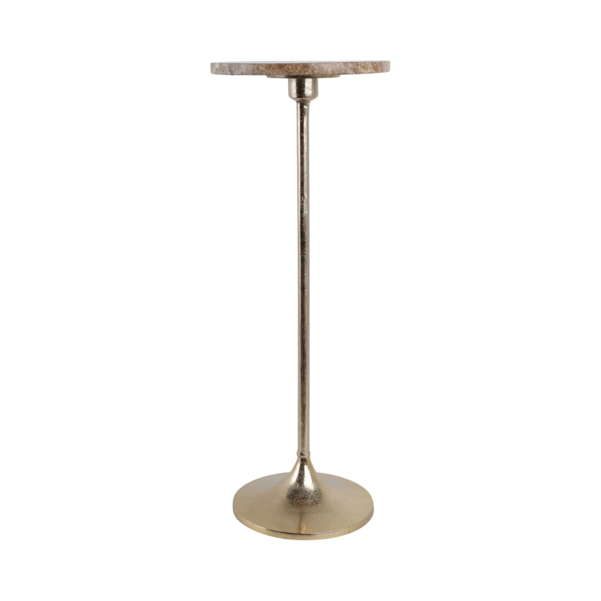 27x10" Marble Top Drink Table, Tan/gold