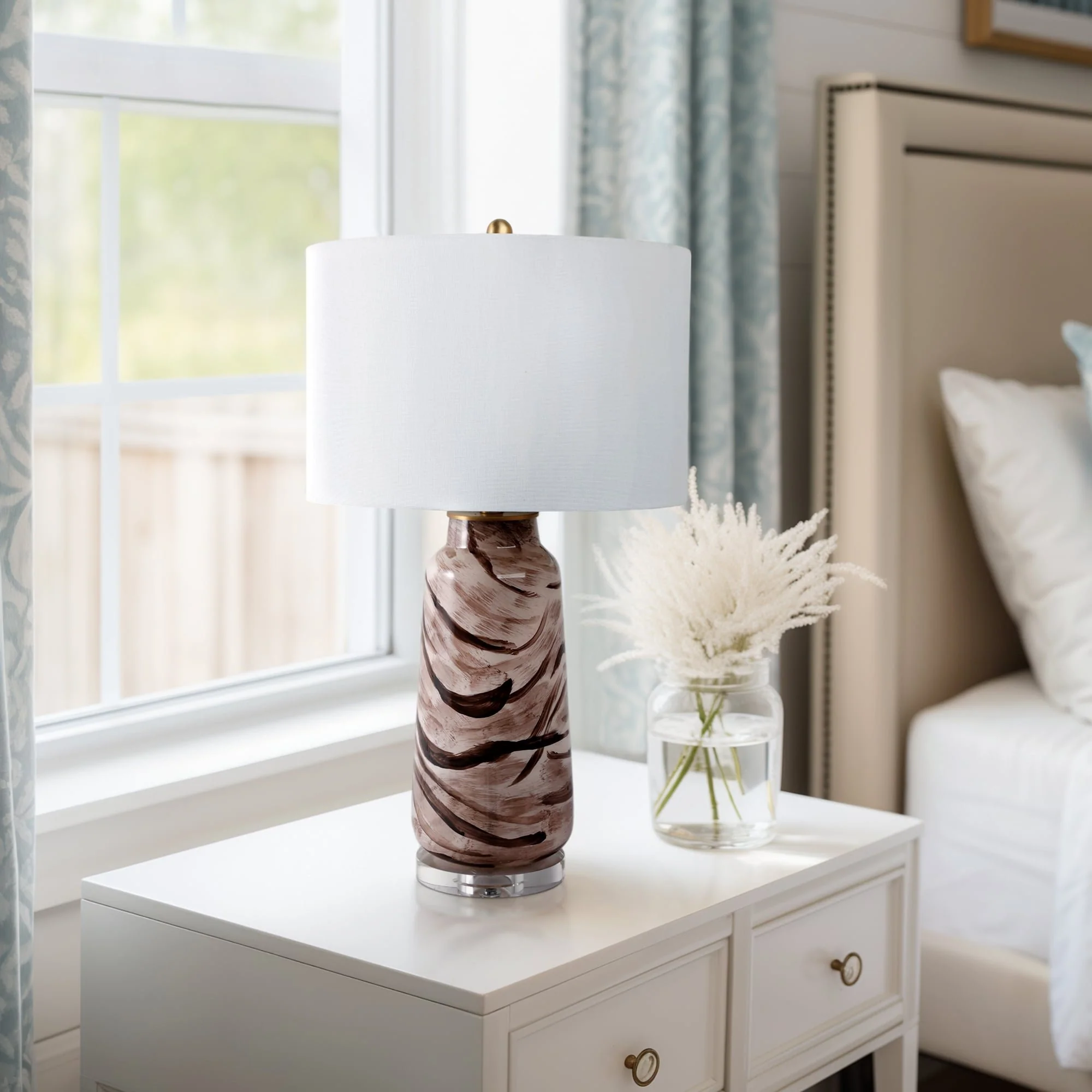 29x17" Swirled Glass Table Lamp, Brown - Image 8