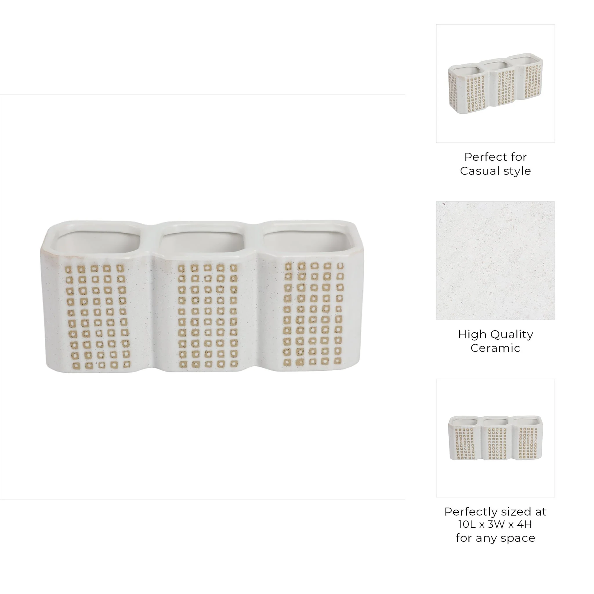 3-cup Dotted Pen Holder, Beige - Image 9