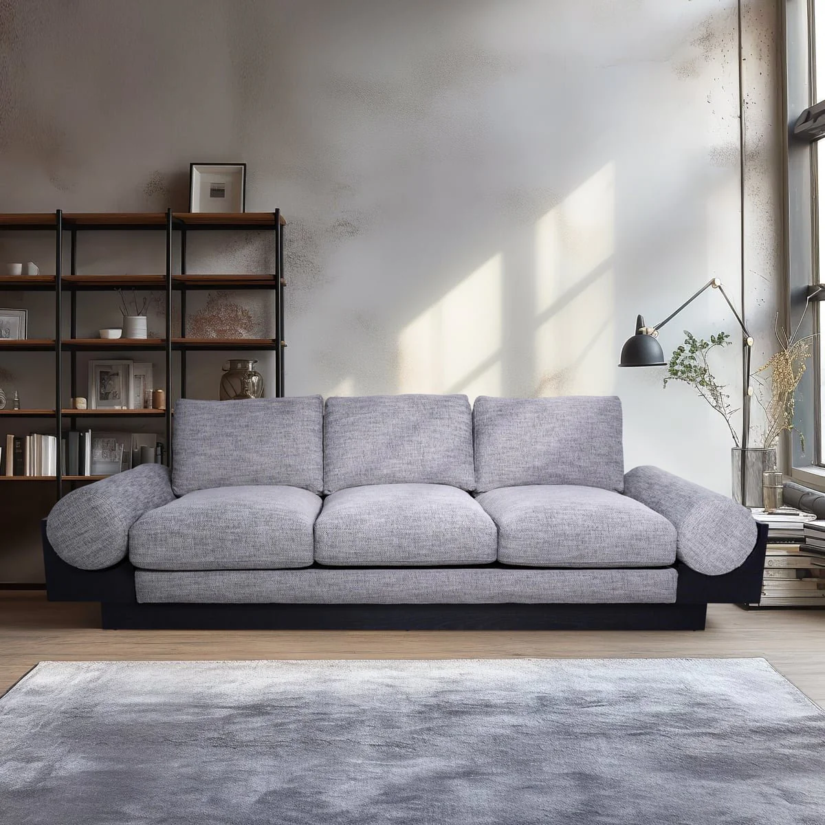 3- Seater Bolster Sofa - Black Wood Base - Tan/blk - Image 10