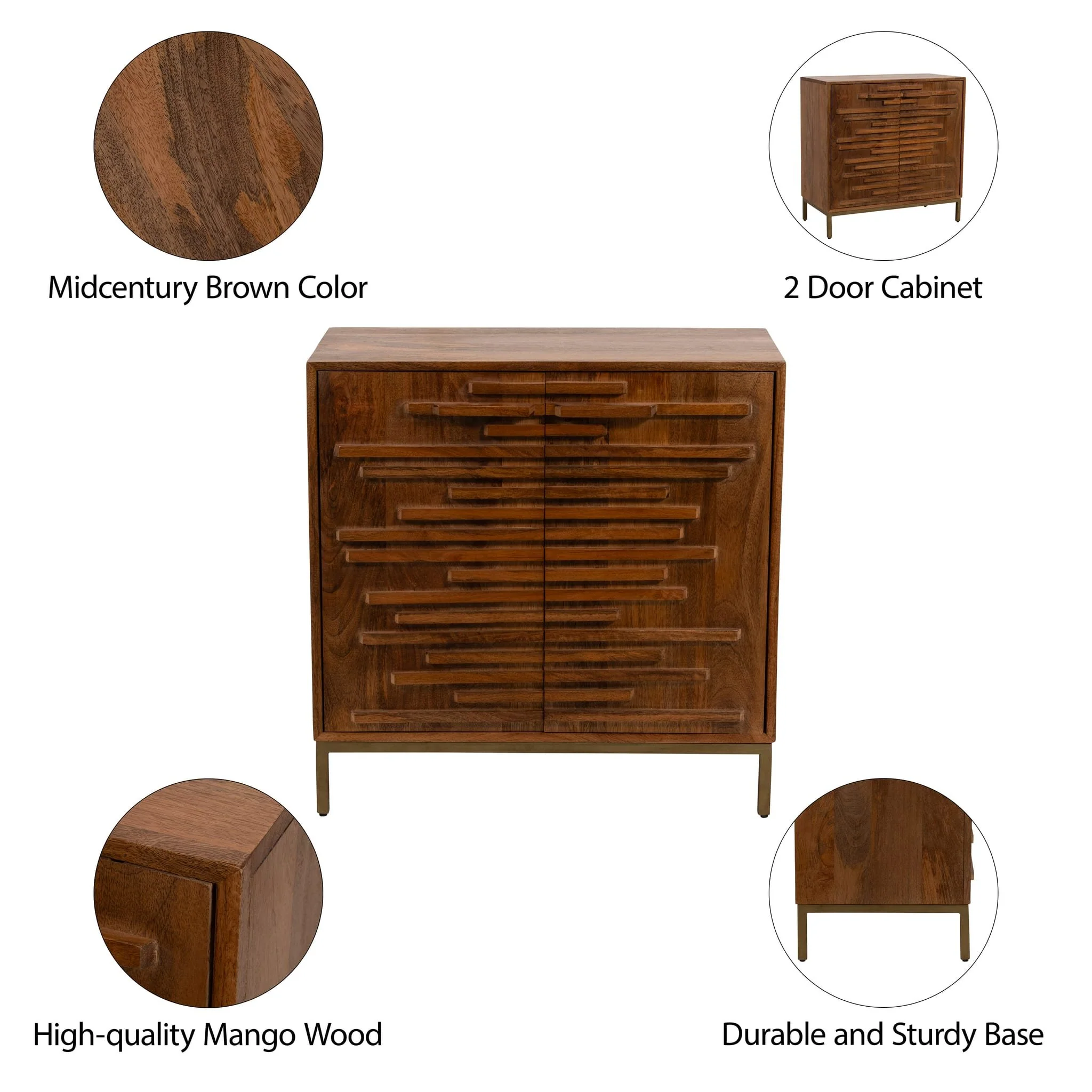 30" Midcentury Slat 2 Door Cabinet, Mango Brwn - Image 10