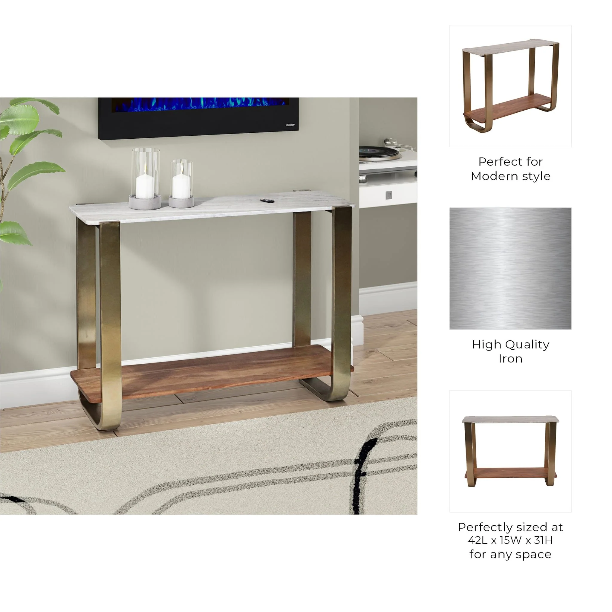 31" Marble Top Console, Gold Kd - Image 8