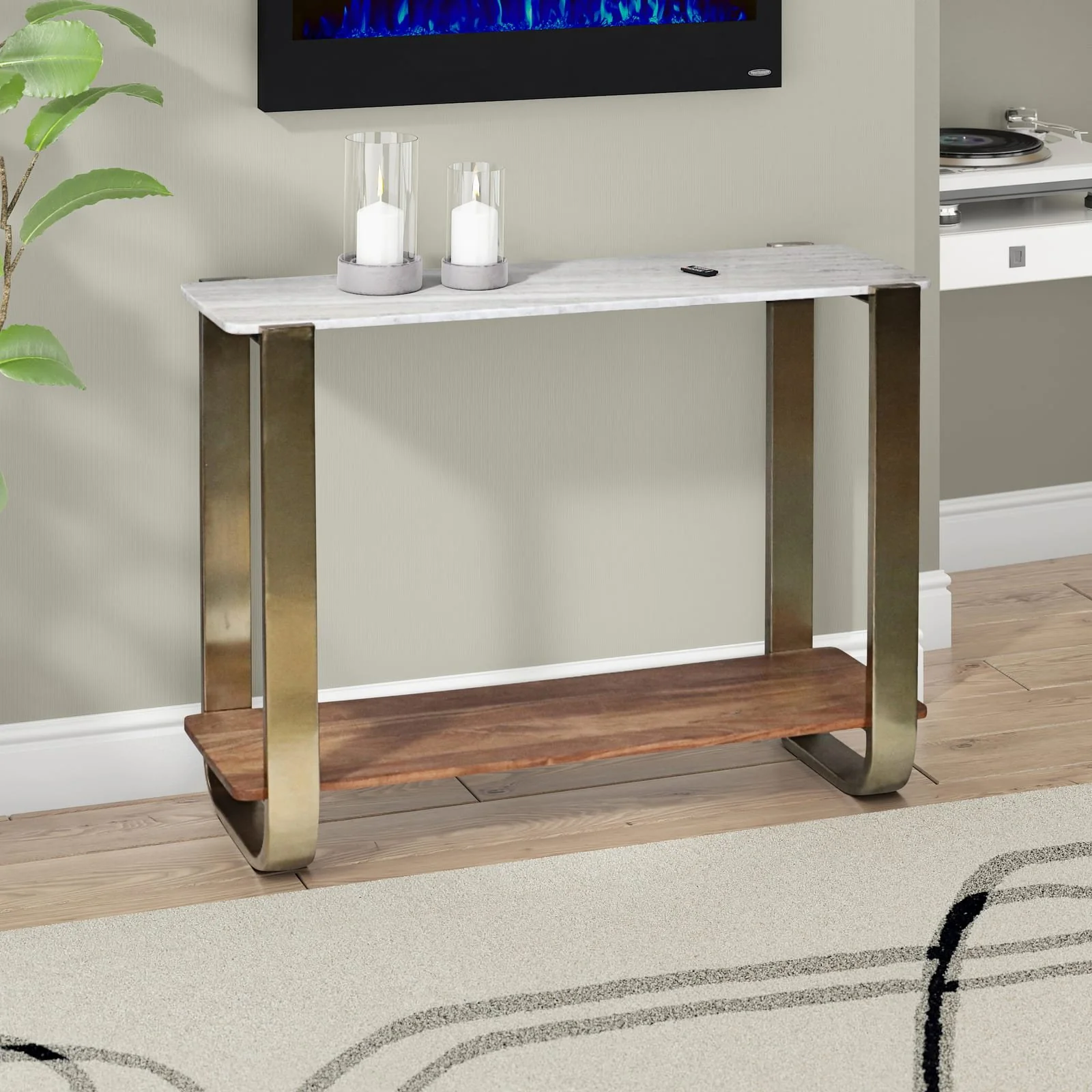31" Marble Top Console, Gold Kd - Image 9