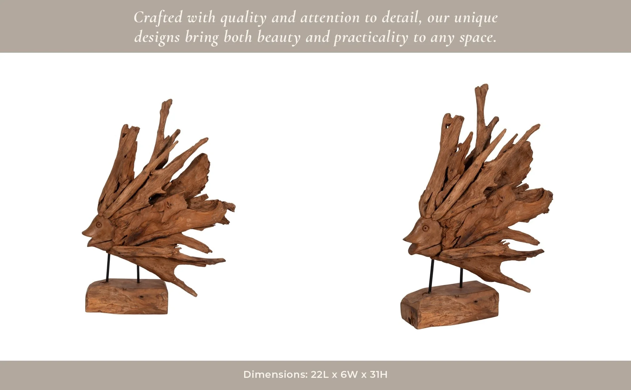 31" Teak Wood Fish On Stand, Light Natural - Image 13