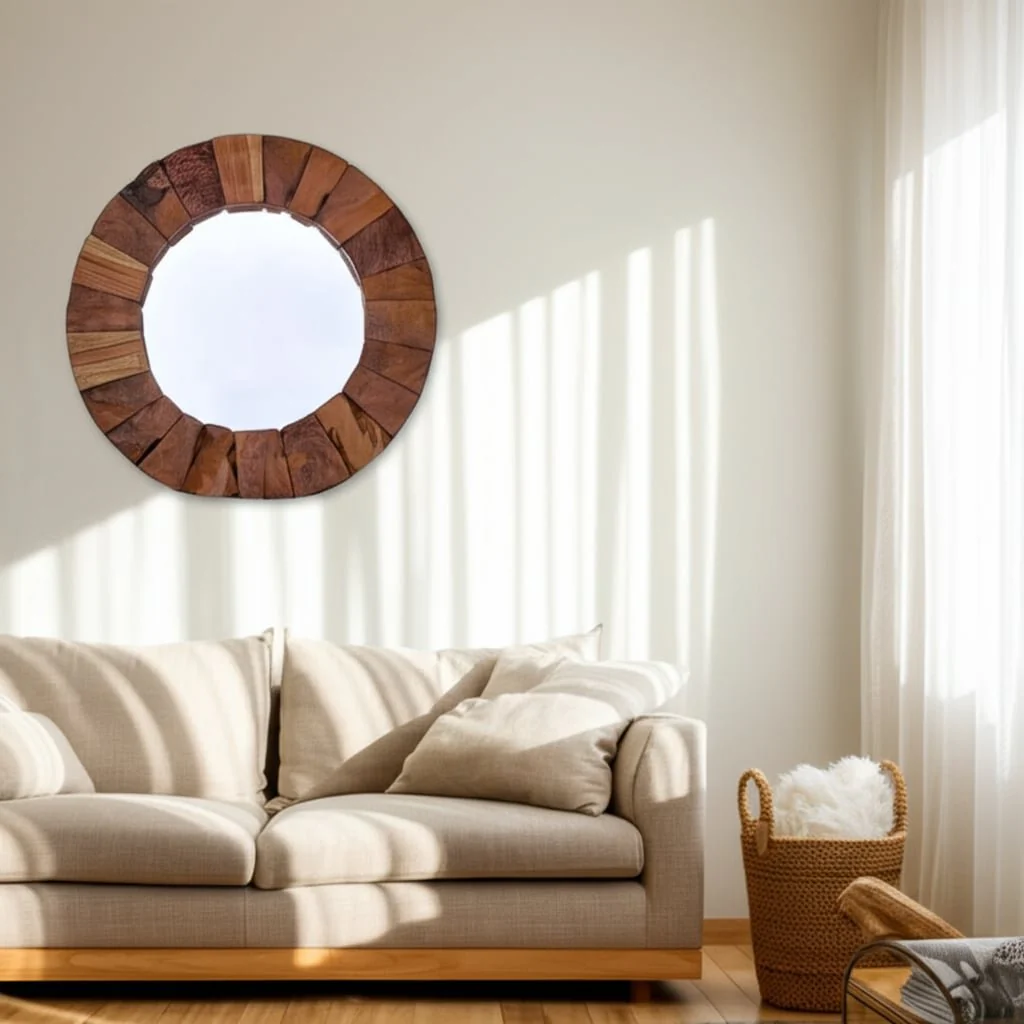31x31" Teakwood Framed Mirror, Natural - Image 8