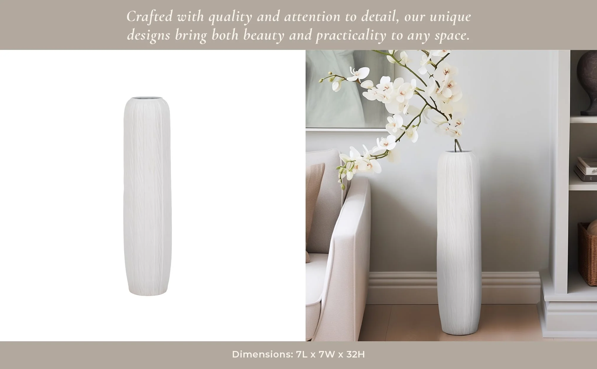 32" Rough Cylinder Floor Vase, White - Image 10