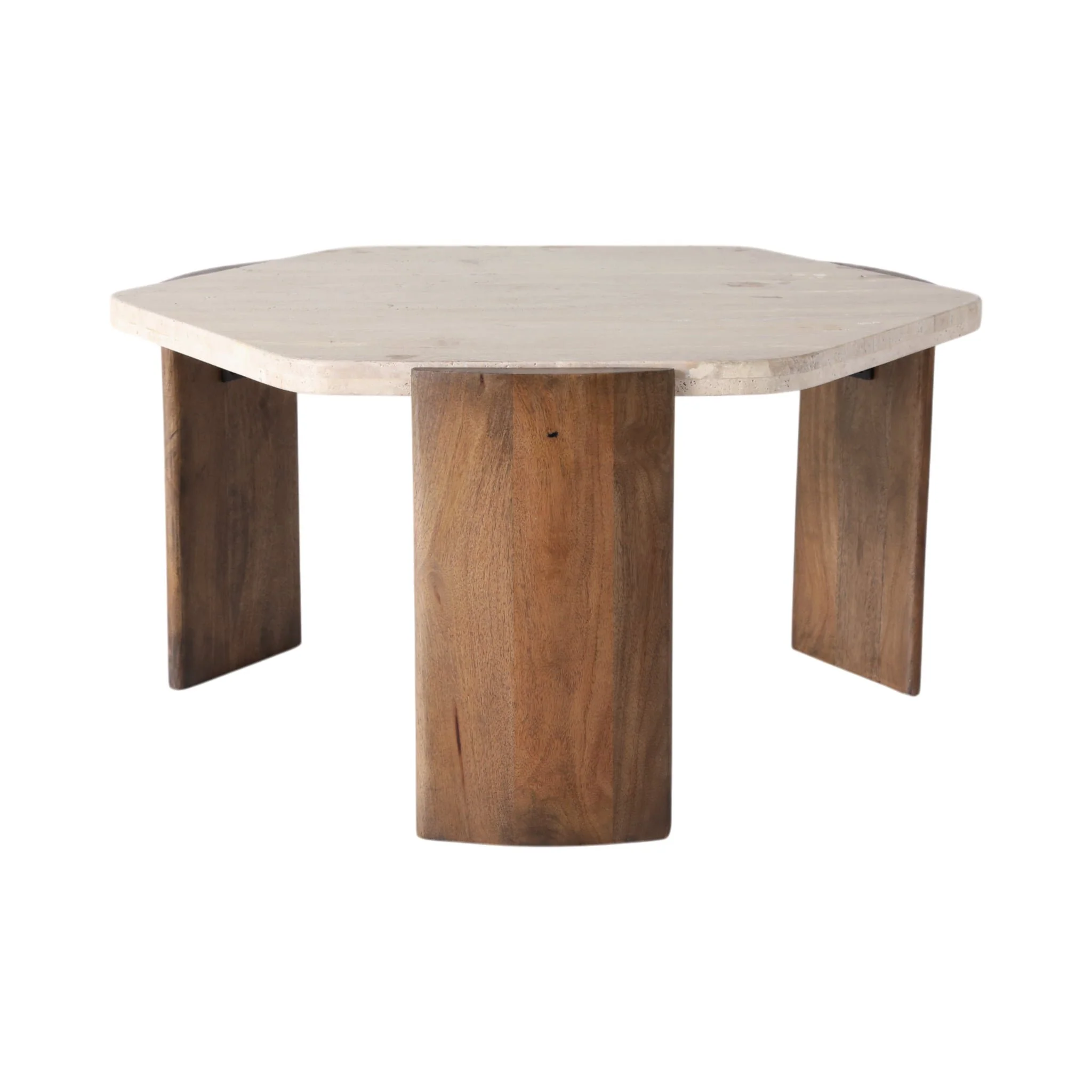 32x17 Hexagon Travertine Coffee Table, Bwn
