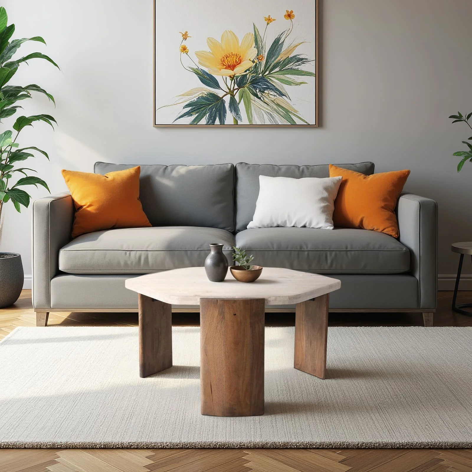 32x17 Hexagon Travertine Coffee Table, Bwn - Image 10