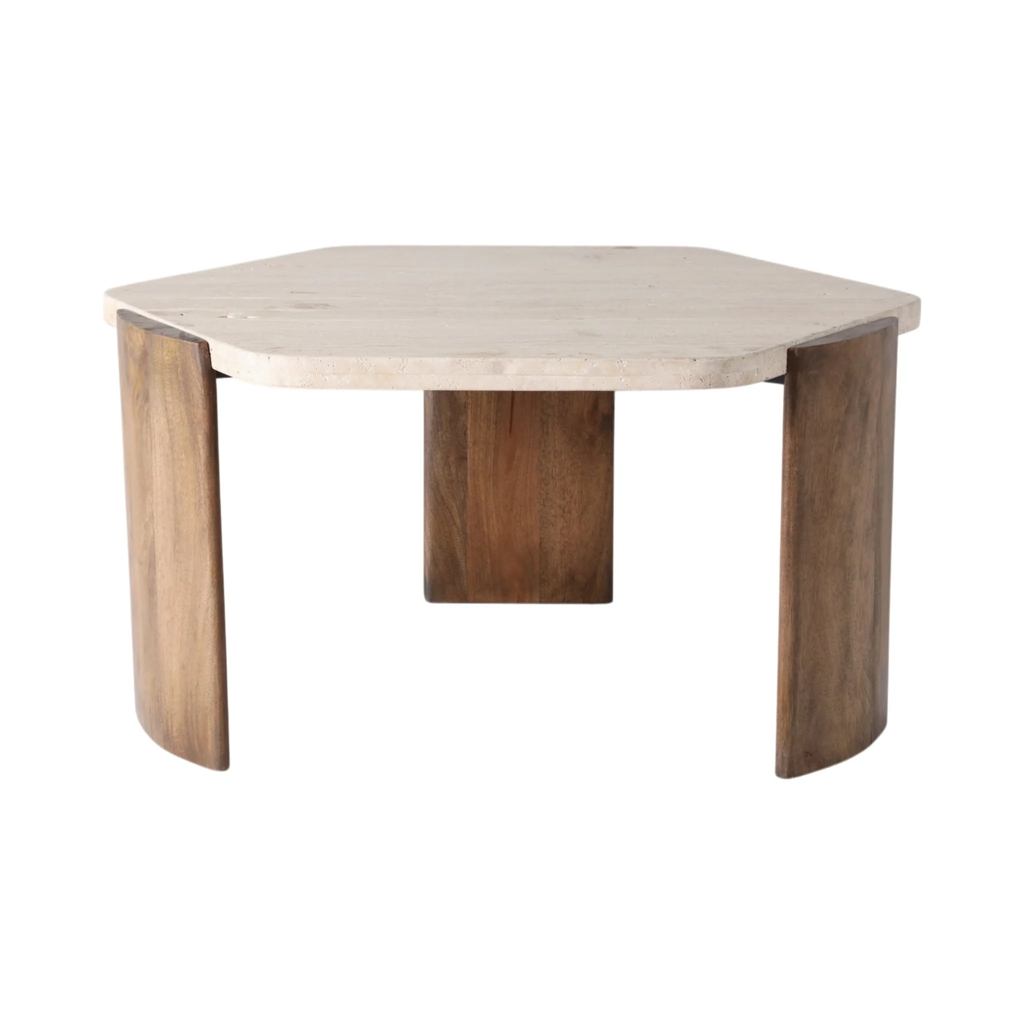 32x17 Hexagon Travertine Coffee Table, Bwn - Image 4