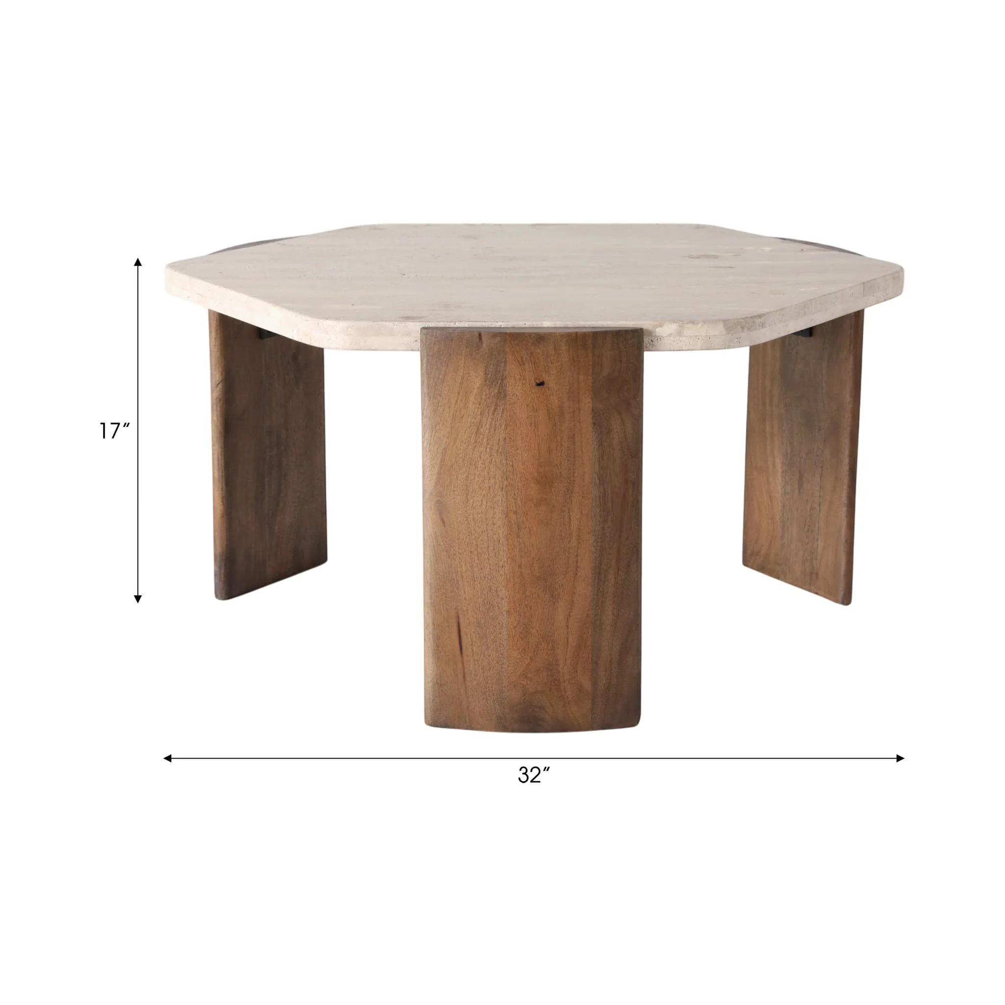 32x17 Hexagon Travertine Coffee Table, Bwn - Image 8