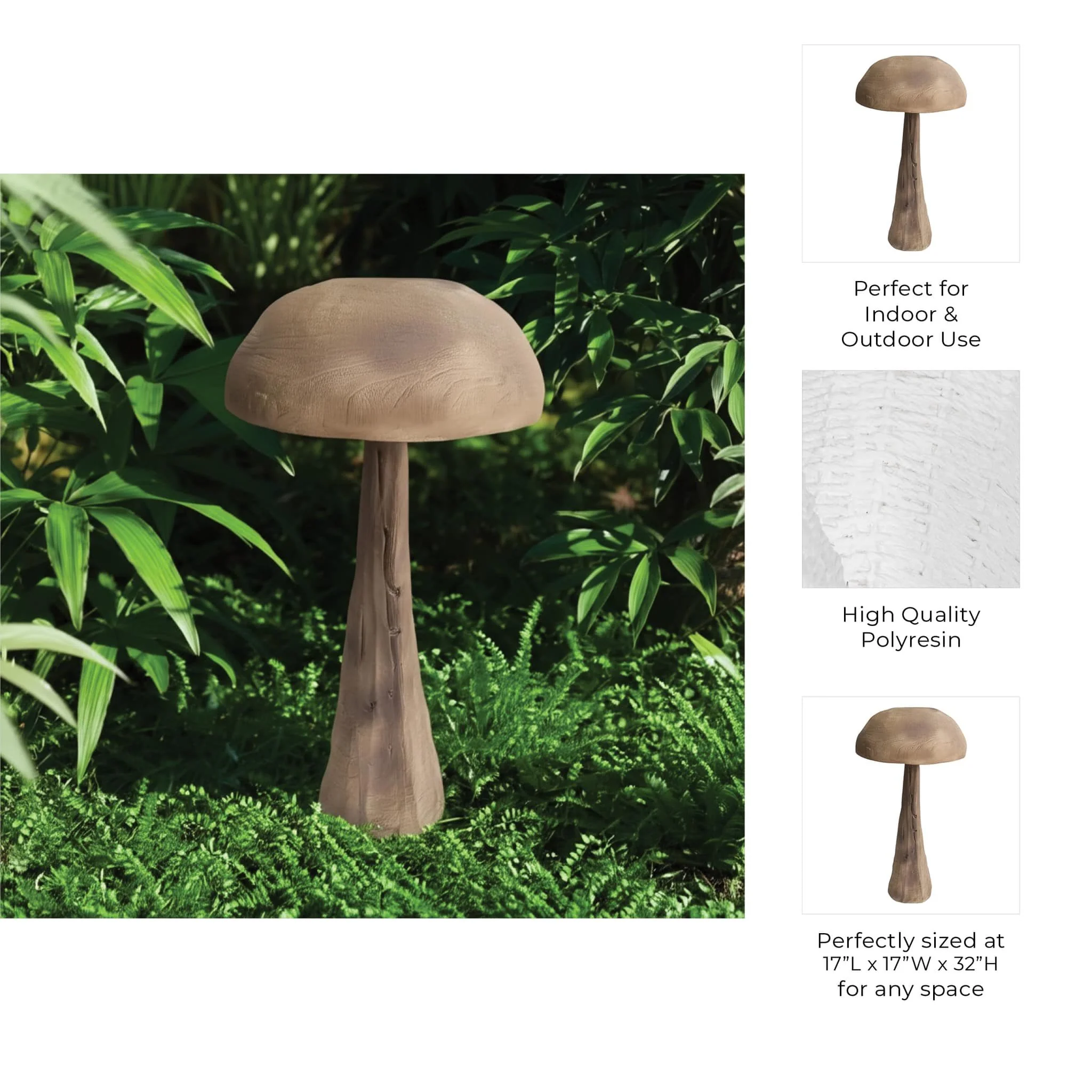 32x17" Mushroom With Wood Grain, Brown - Image 9