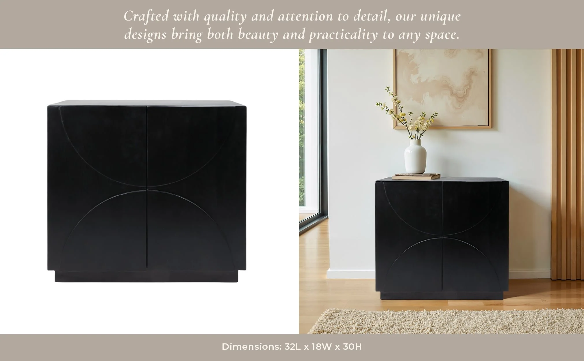 32x30" Half Circle 2-door Cabinet, Black - Image 11