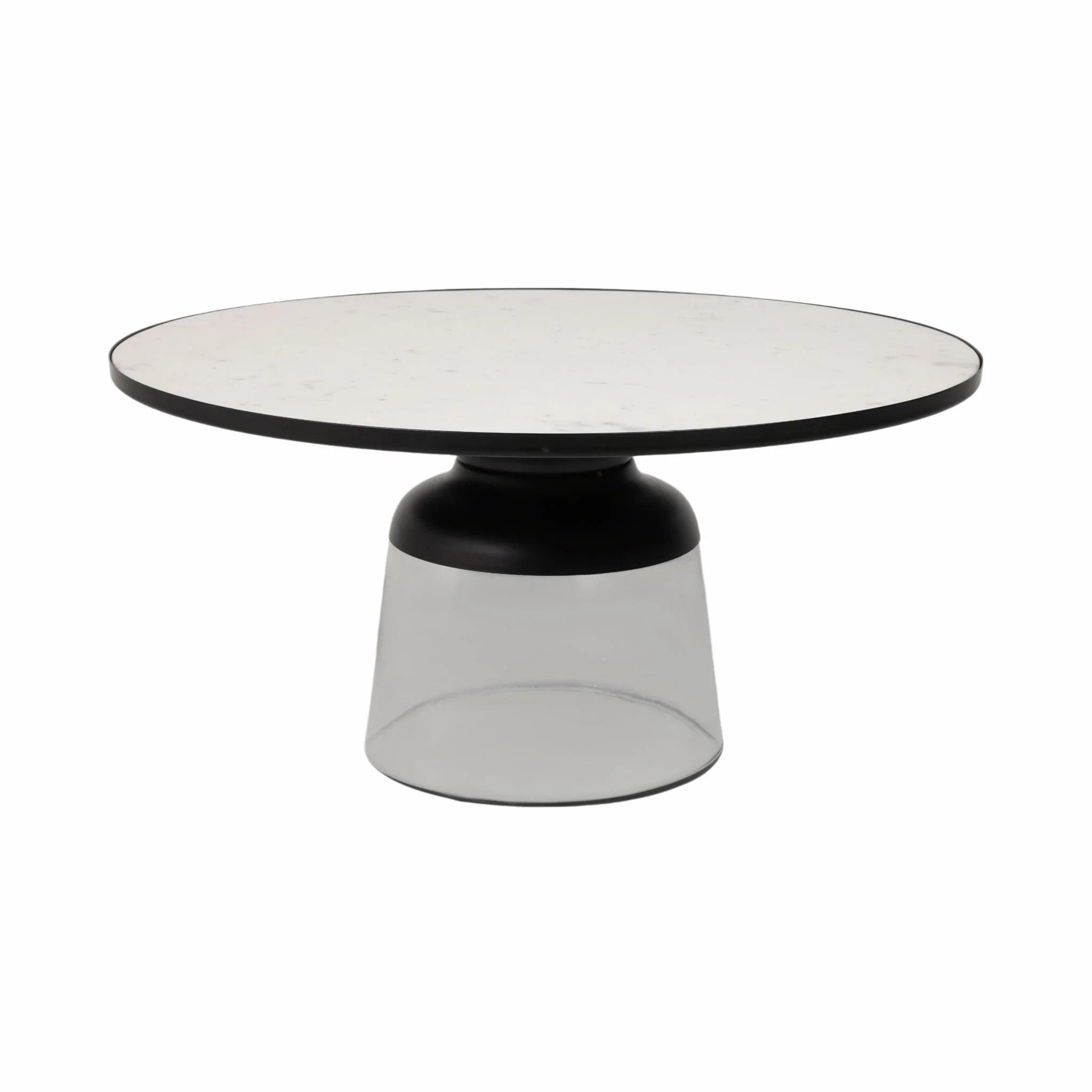 34" Glass Coffee Table Marble Top, White/clear, Kd