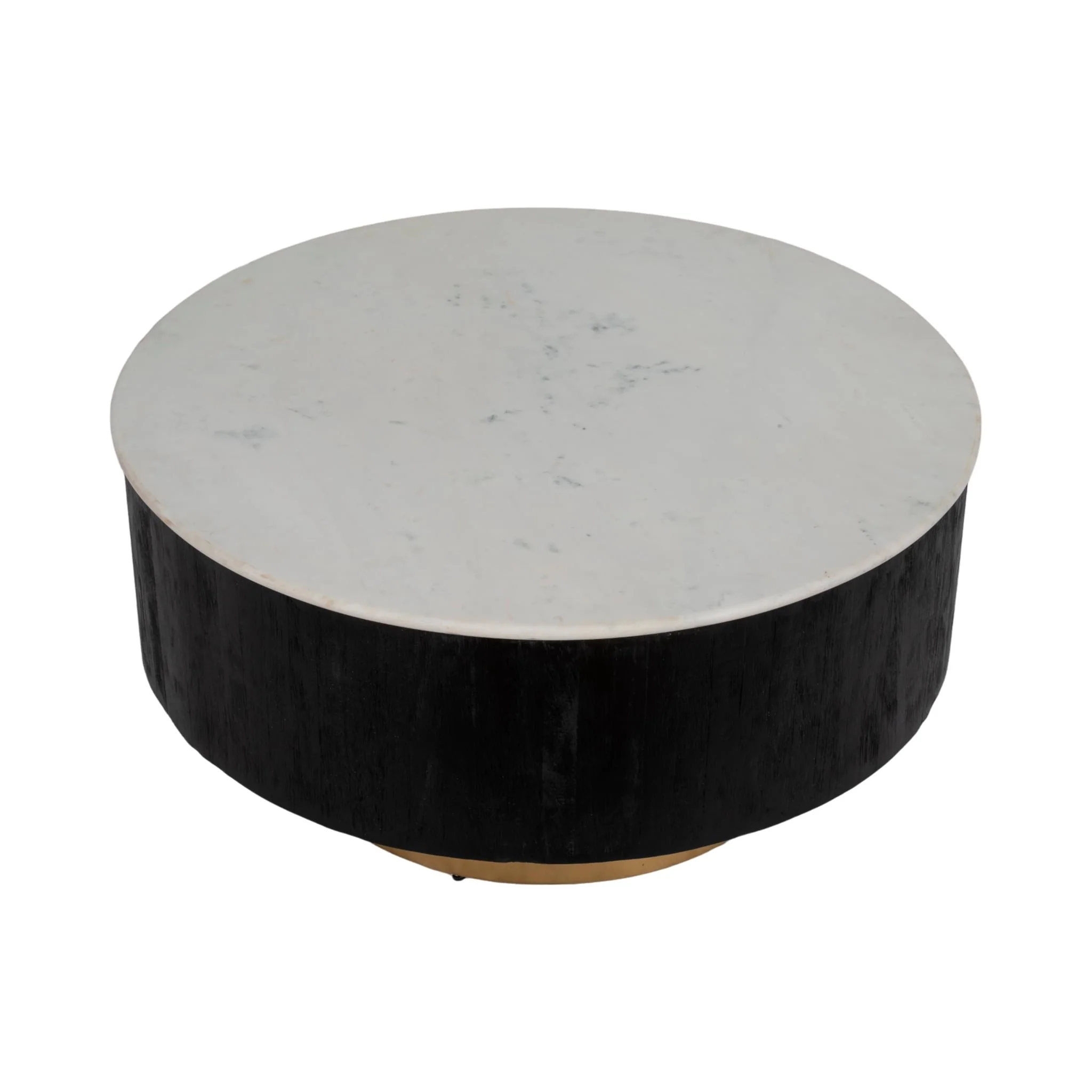 34" Gold Pedestal Coffee Table Marble Top, Wht/blk - Image 3
