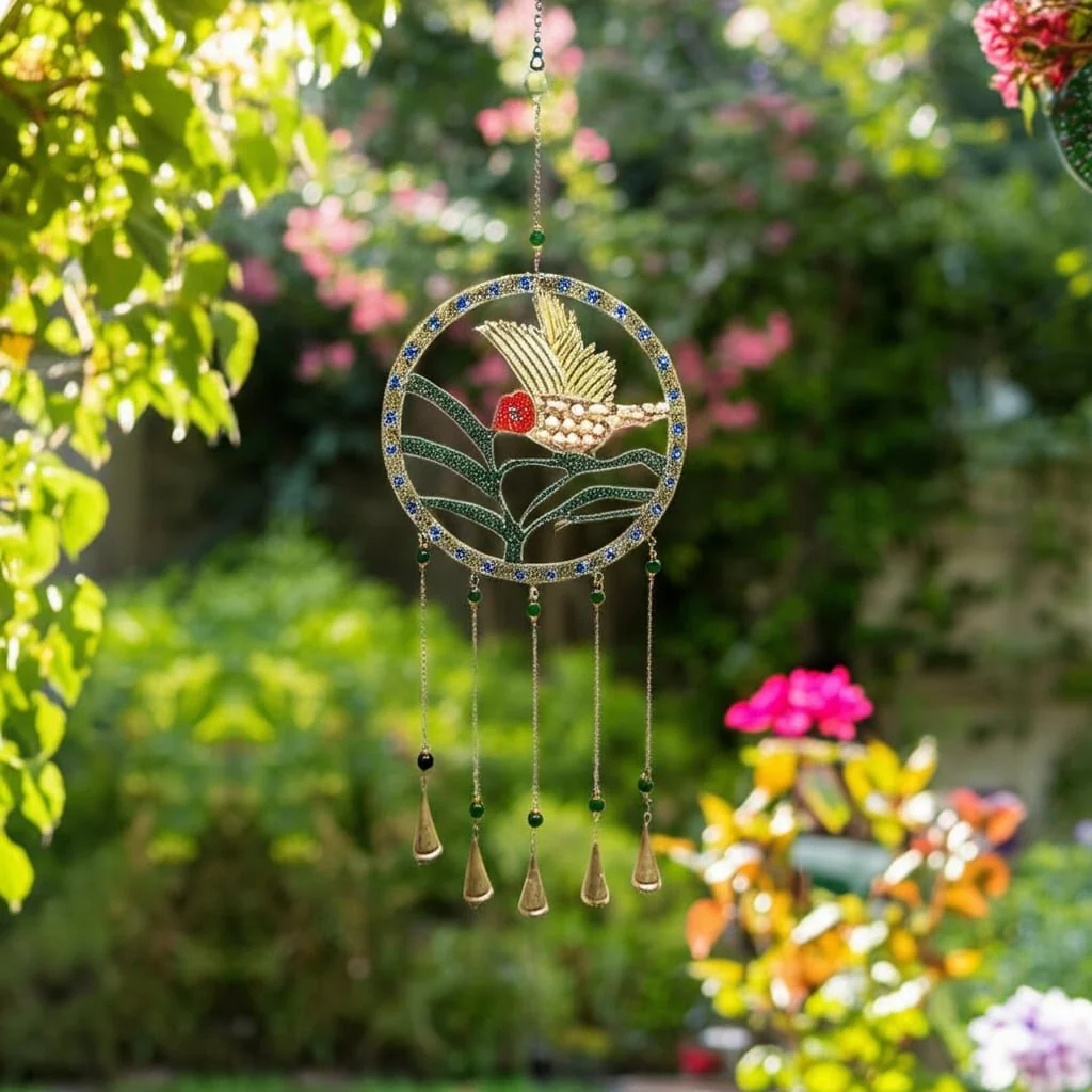 35x12" Beaded Mosaic Hummingbird Chime, Multi - Image 14