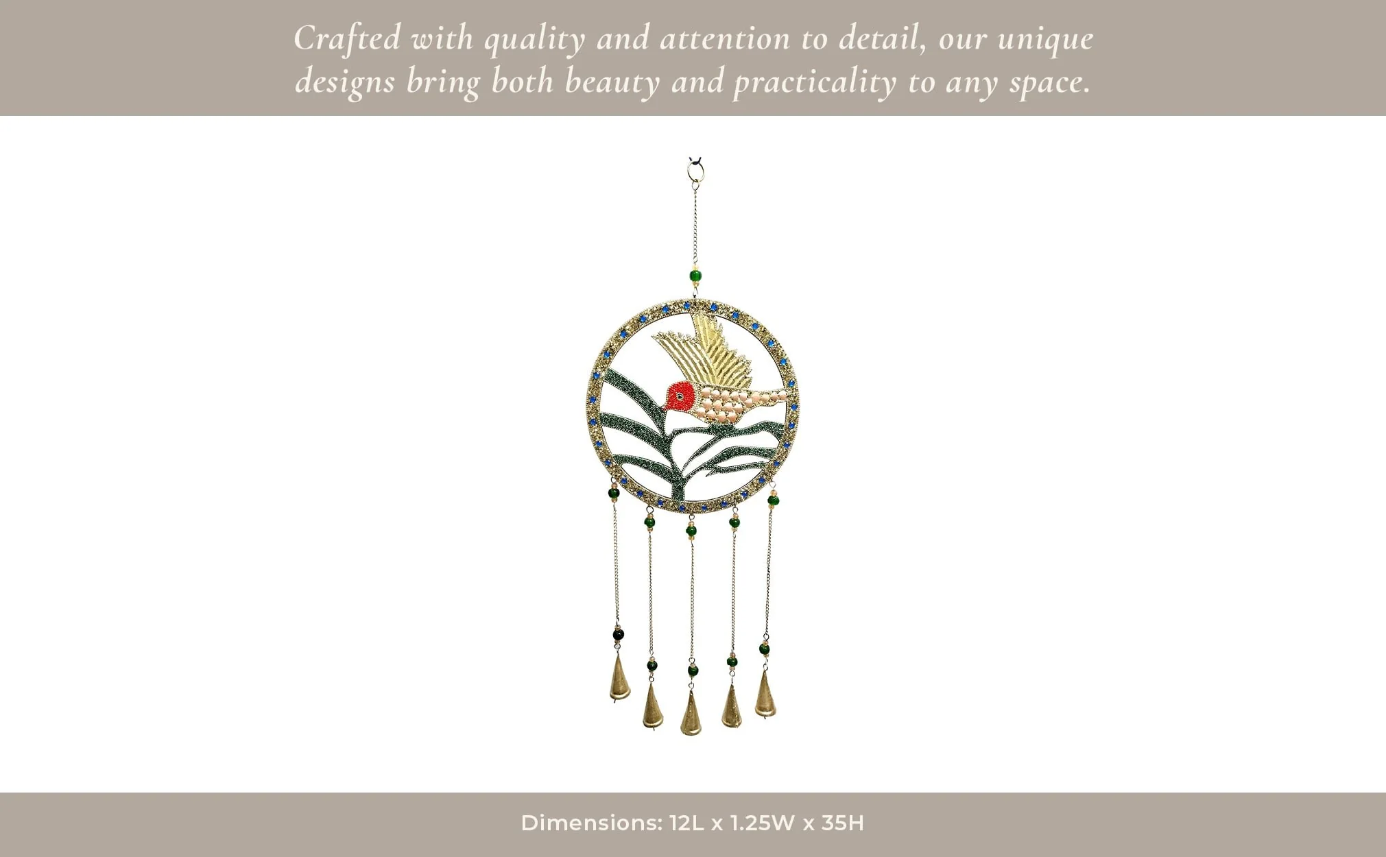 35x12" Beaded Mosaic Hummingbird Chime, Multi - Image 15