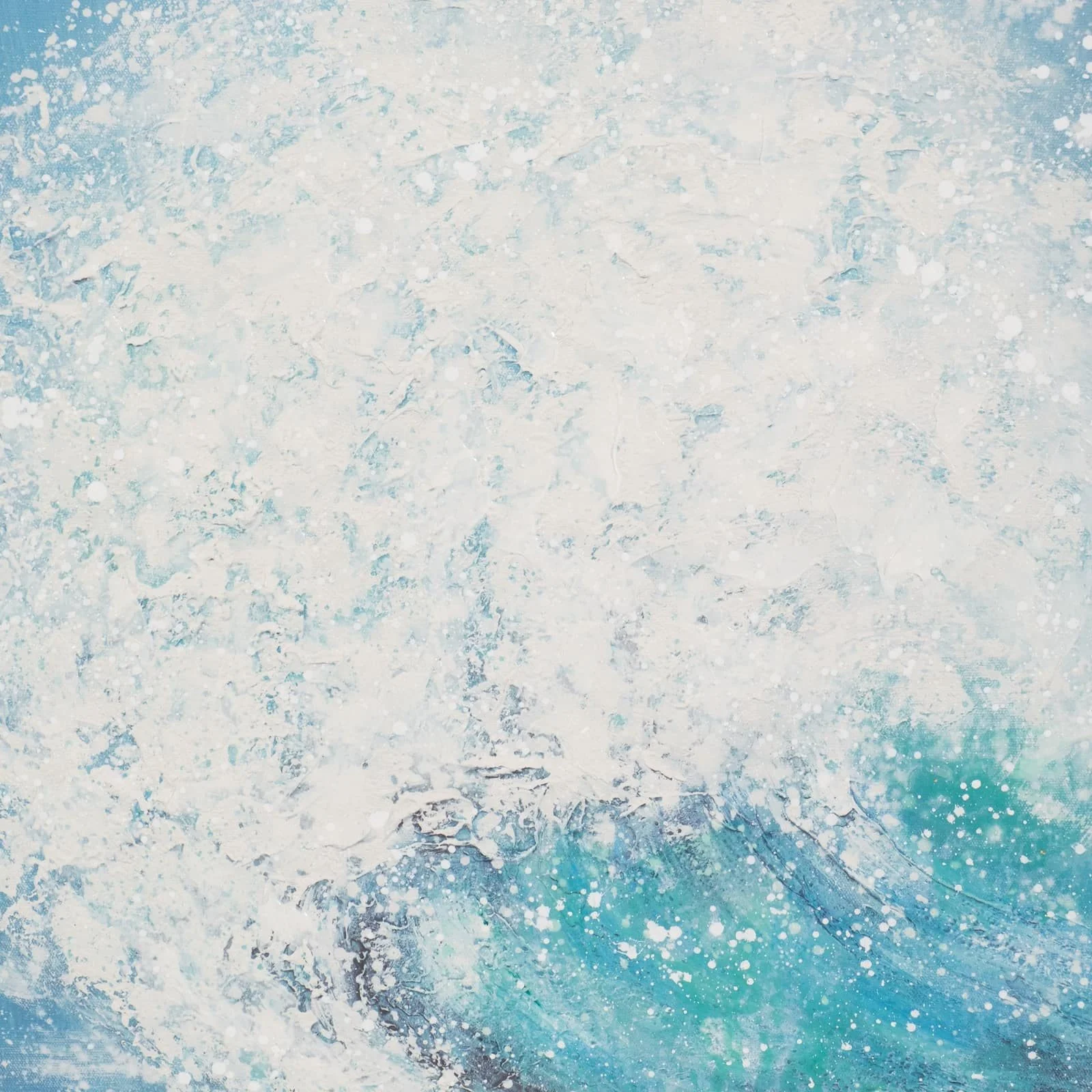 36x48 Handpainted Waves Canvas, Aqua - Image 5