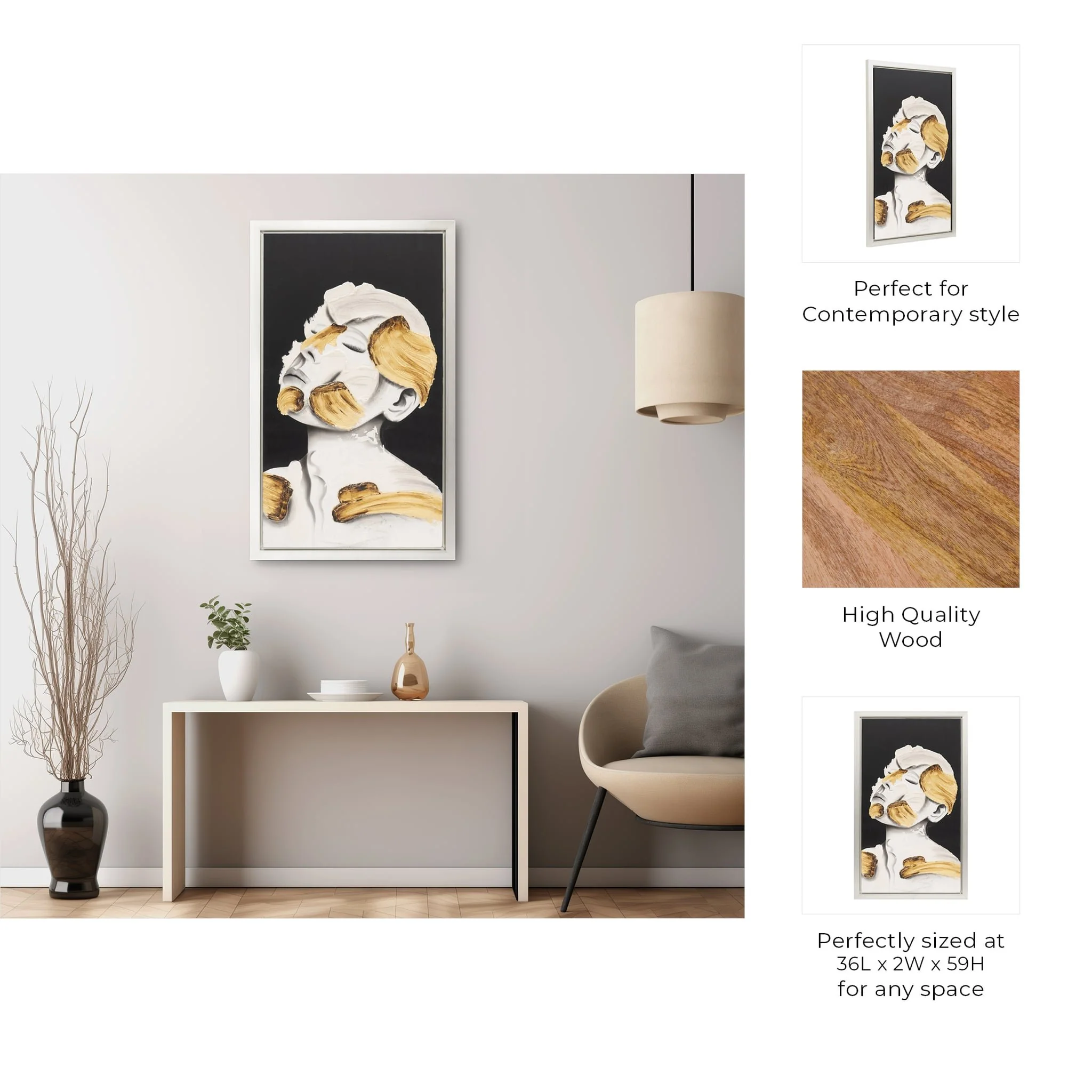 36x59, Hand Painted Deep Thought, Wht/gld - Image 9