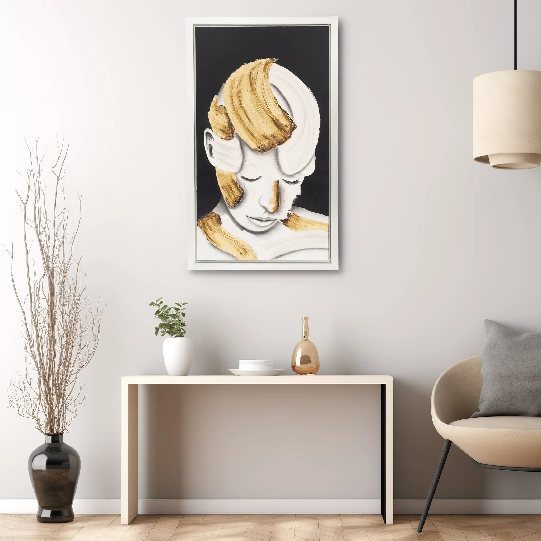 36x59, Hand Painted Deep Thought, Wht/gld - Image 11