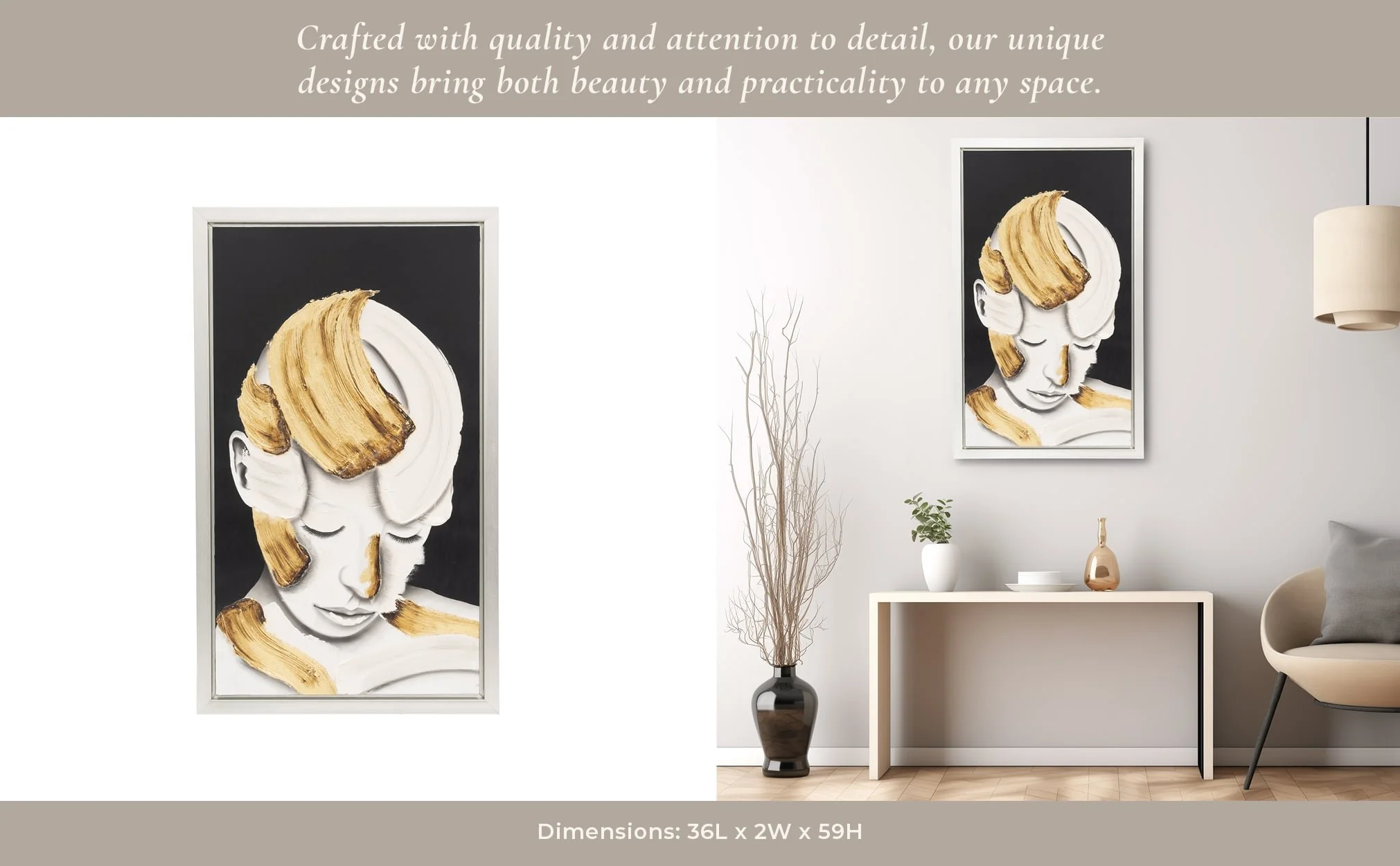 36x59, Hand Painted Deep Thought, Wht/gld - Image 12
