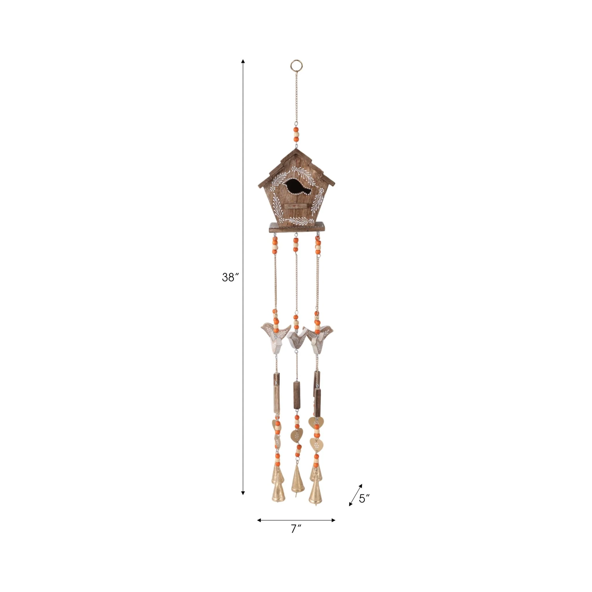 38x7" Hand Painted Birdhouse Chime, Brown - Image 9